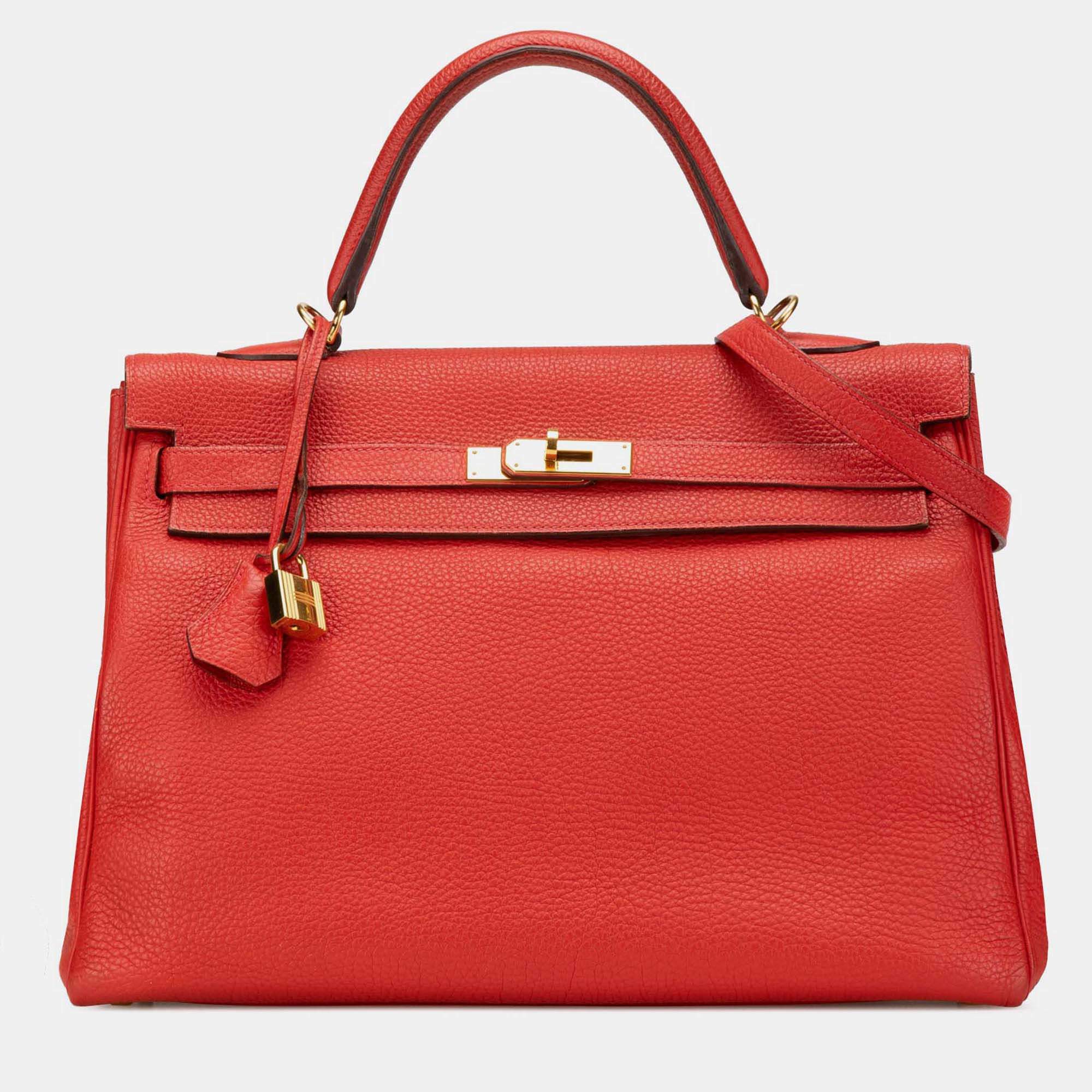 Pre Owned Hermes 35 Kelly II Red Togo Leather Shoulder Bag