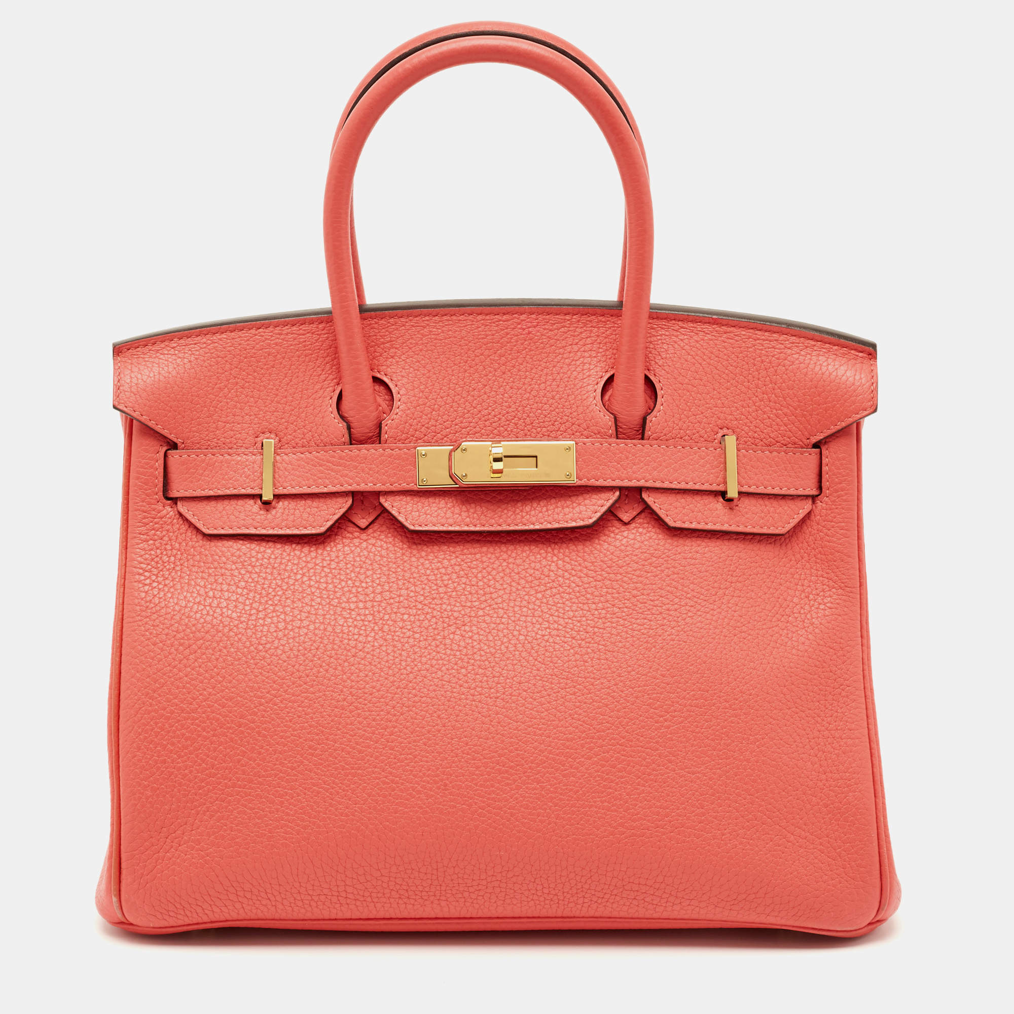 Pre Owned Hermes Rose Jaipur Taurillon Clemence Leather Gold Finish Birkin 30 Bag