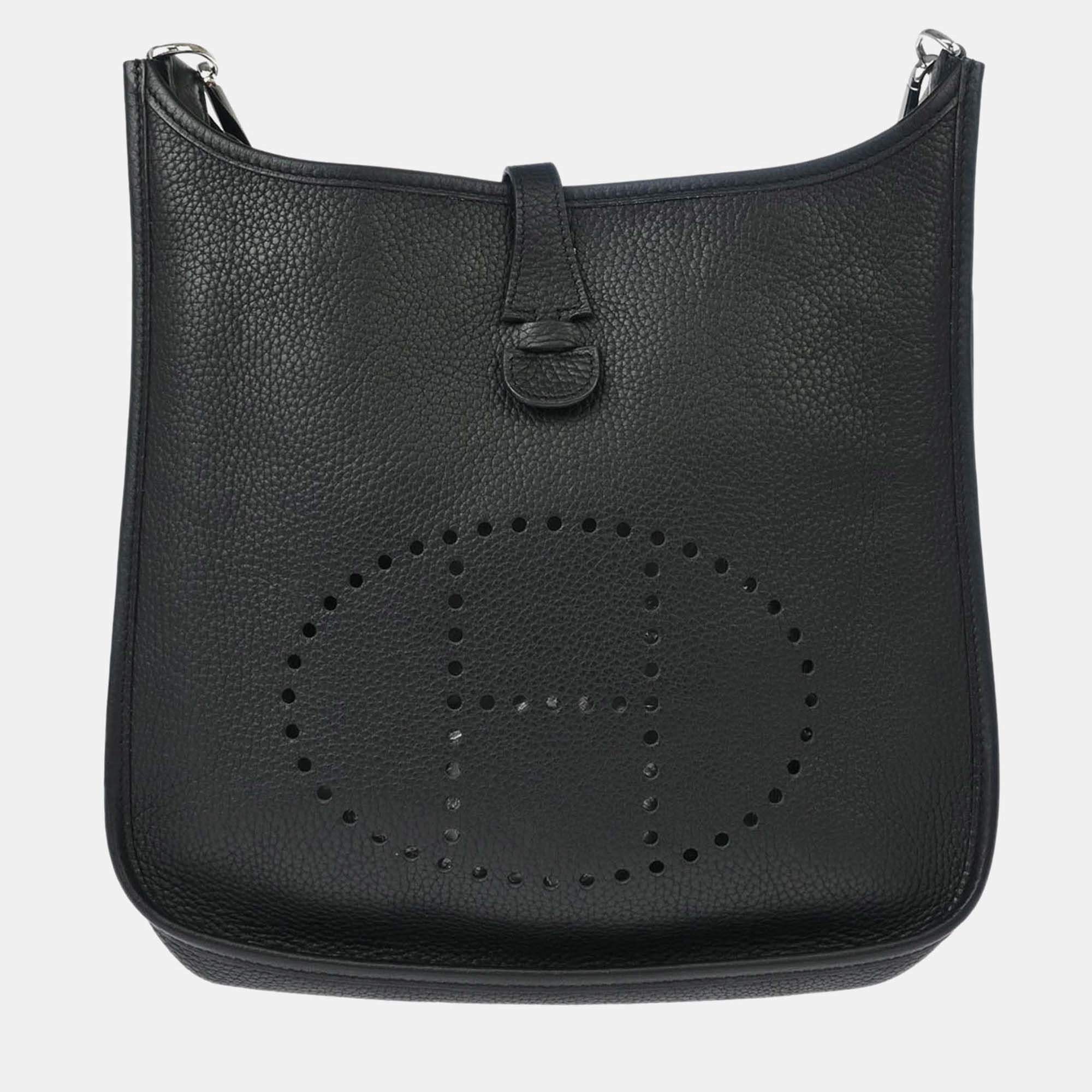 Pre Owned Hermes Evelyne II PM Black Taurillon Clemence Shoulder Bag