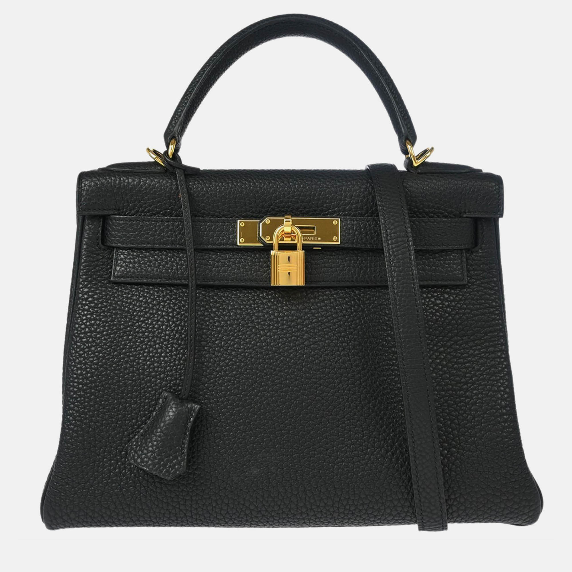 Pre Owned Hermes Kelly 28 Retourne Black Togo Handbag
