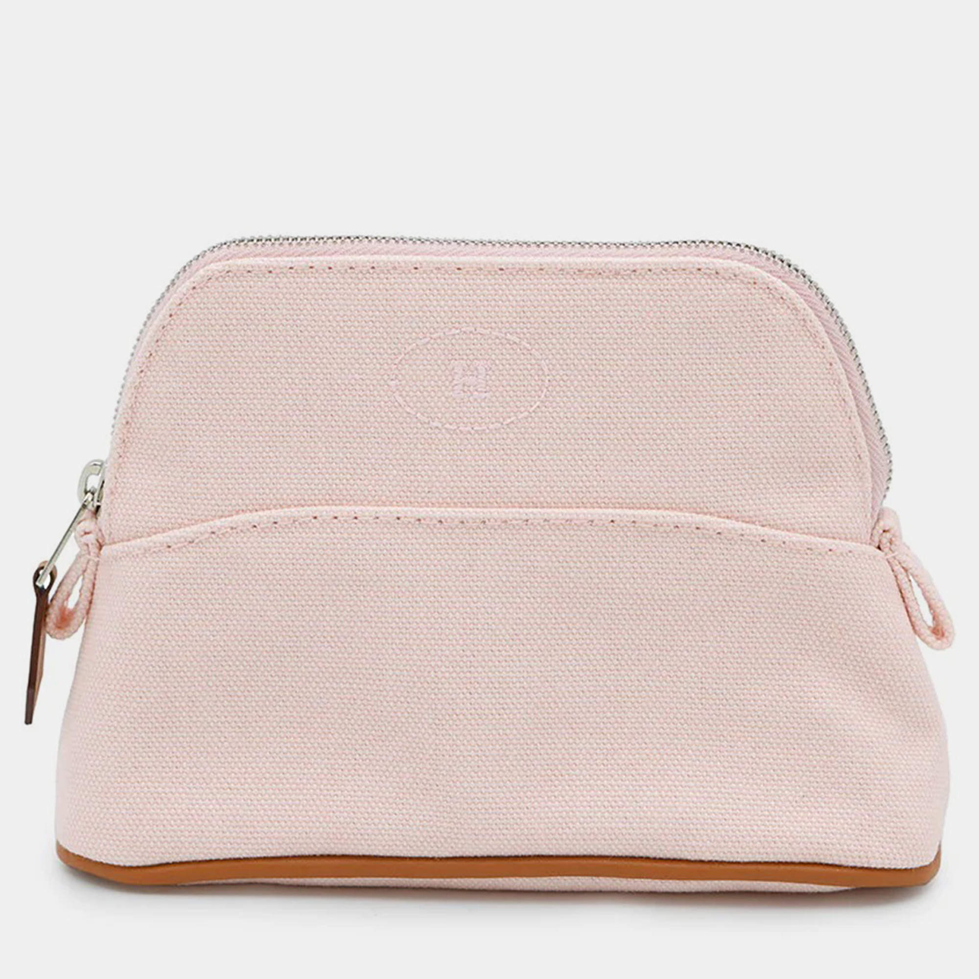 Pre Owned Hermes Bolide Rose Pearl Canvas Pouch