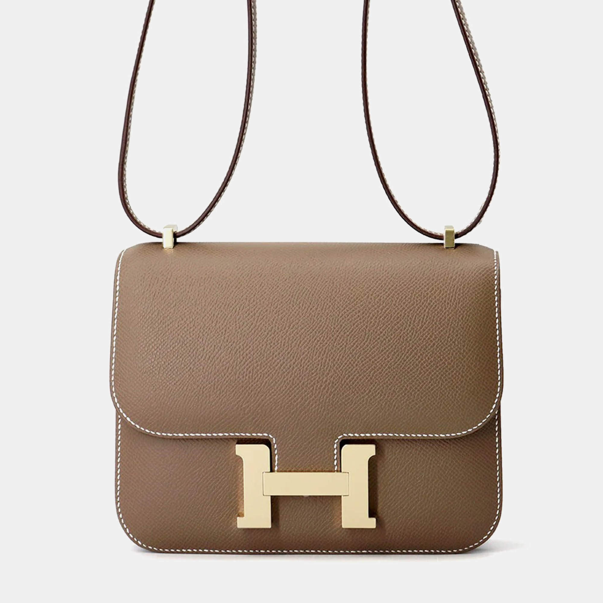 Pre Owned Hermes Constance Mini Etoupe Epsom Leather Shoulder Bag