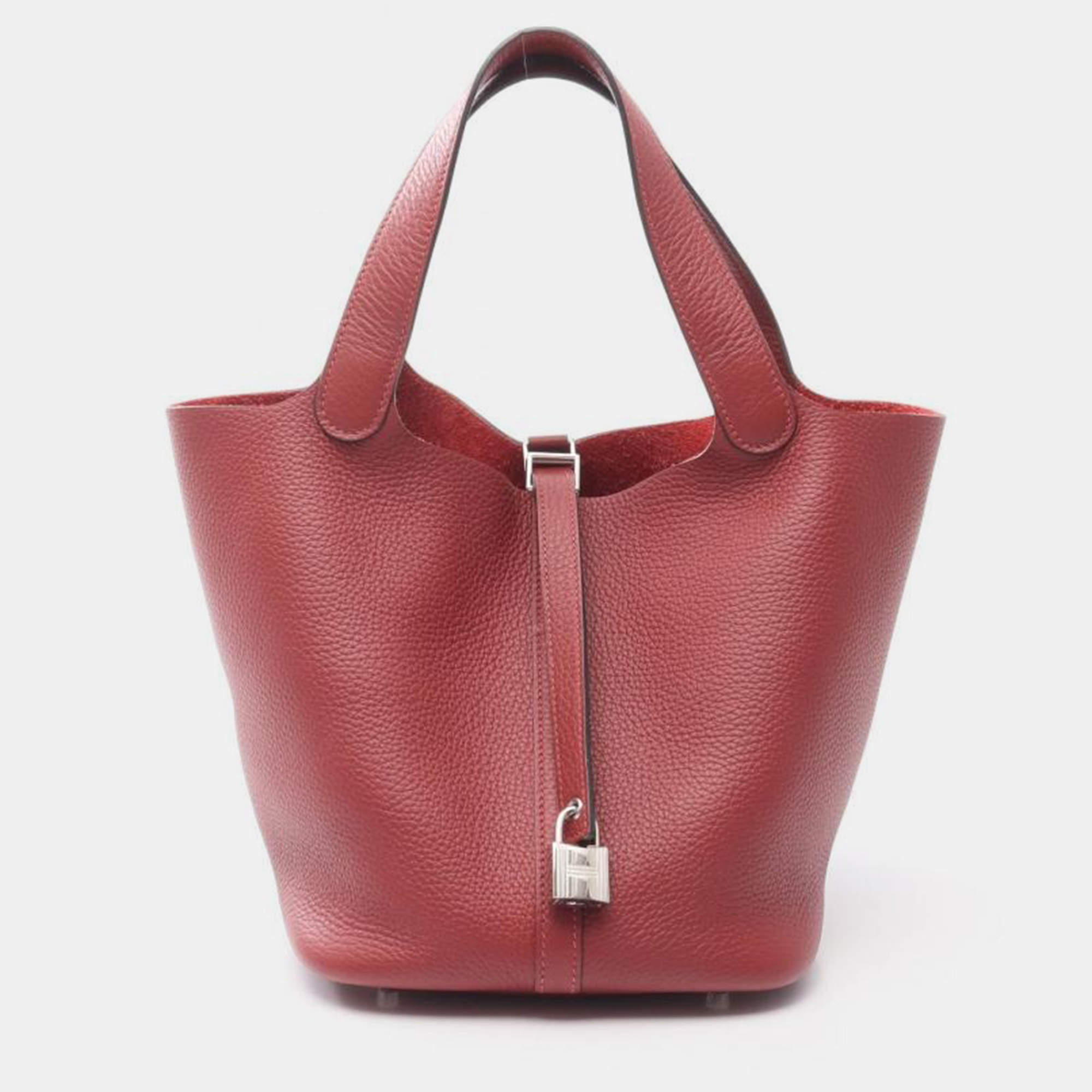 مملوكة مسبقًا Hermes Picotin Lock H Rouge Bordeaux Taurillon Clemence MM