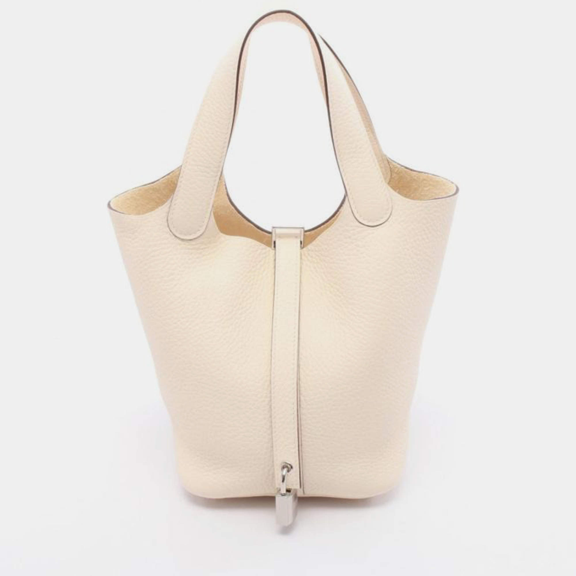 Pre Owned Hermes Picotin Lock Nata Ivory Taurillon Clemence Handbag PM