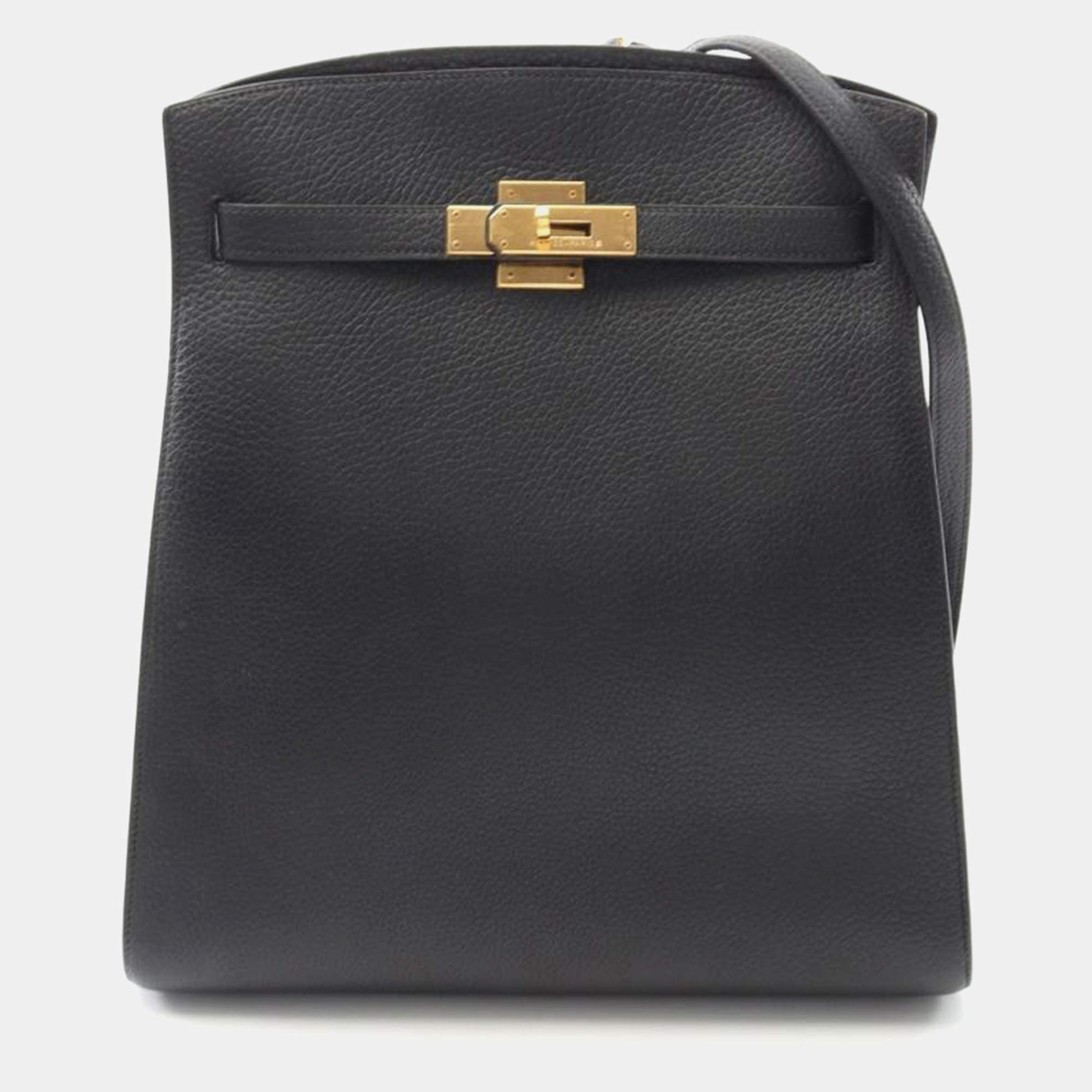 Pre Owned Hermes Kelly Sports Black Leather Shoulder Bag