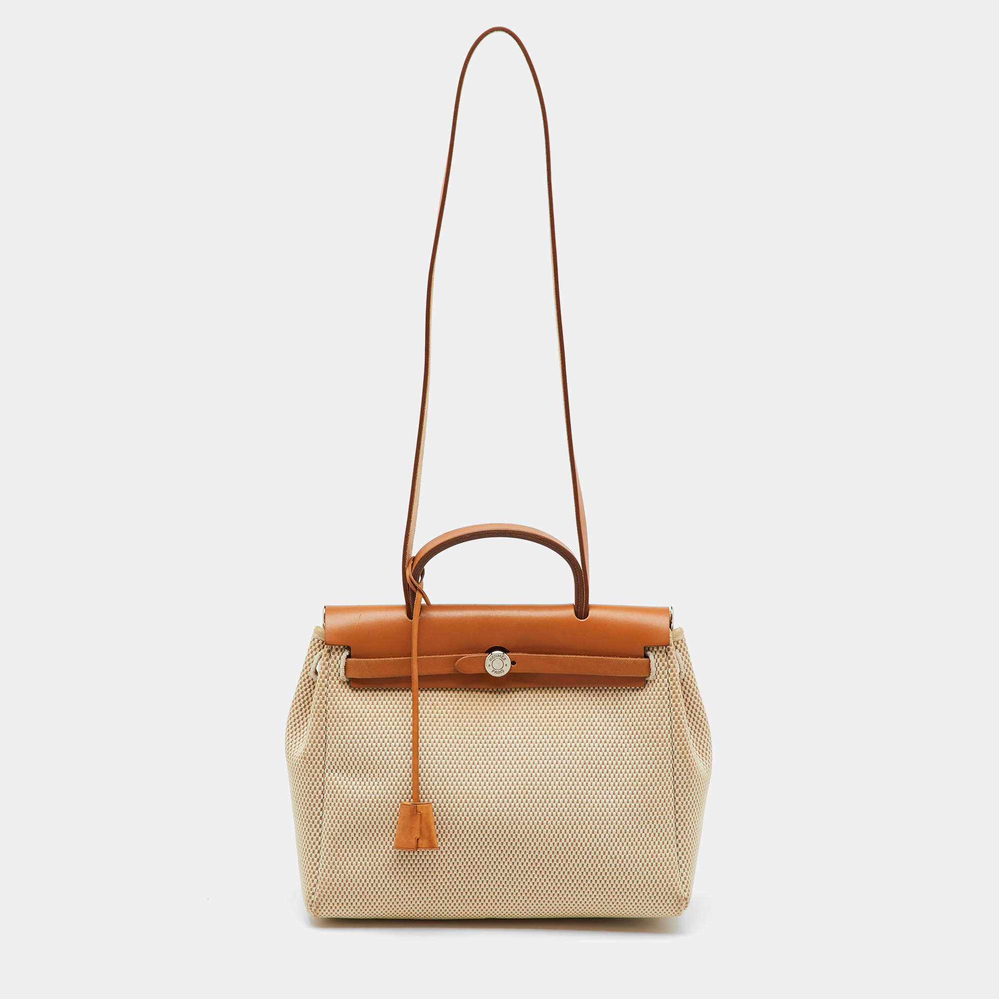 Pre Owned Hermès Ecru/Natural Toile Canvas and Vache Leather Herbag 31 Bag