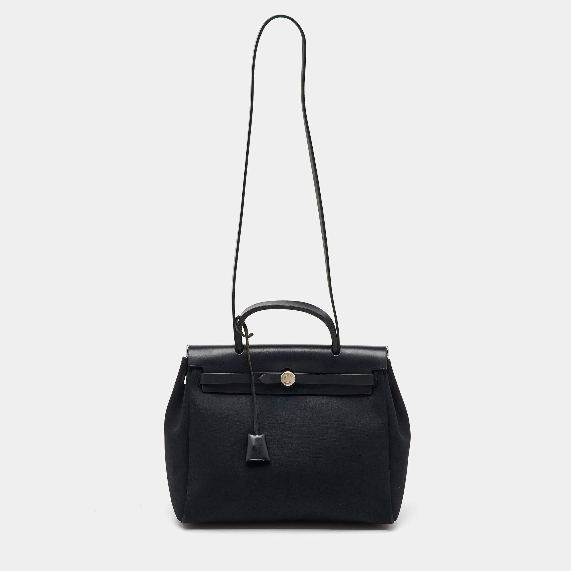 Pre Owned حقيبة هيرميس هيرباج 31 قماش تويلي أسود وجلد فاش هنتر