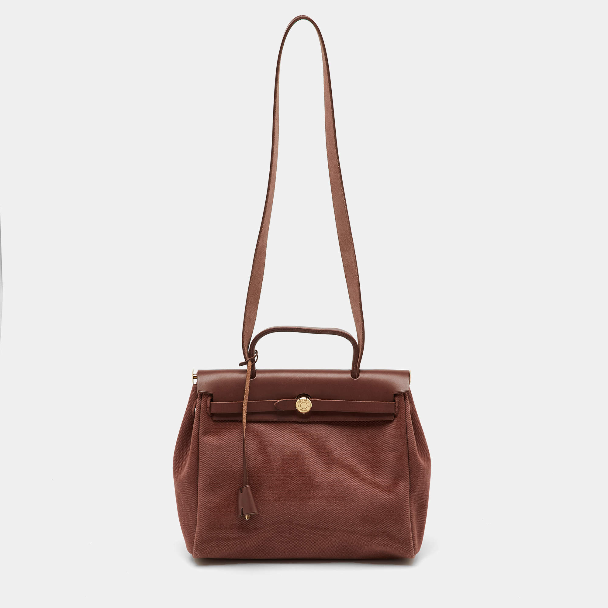 Pre Owned حقيبة هيرمس هيرباج 31 قماش تويلي ولون أحمر وجلد فاش هنتر