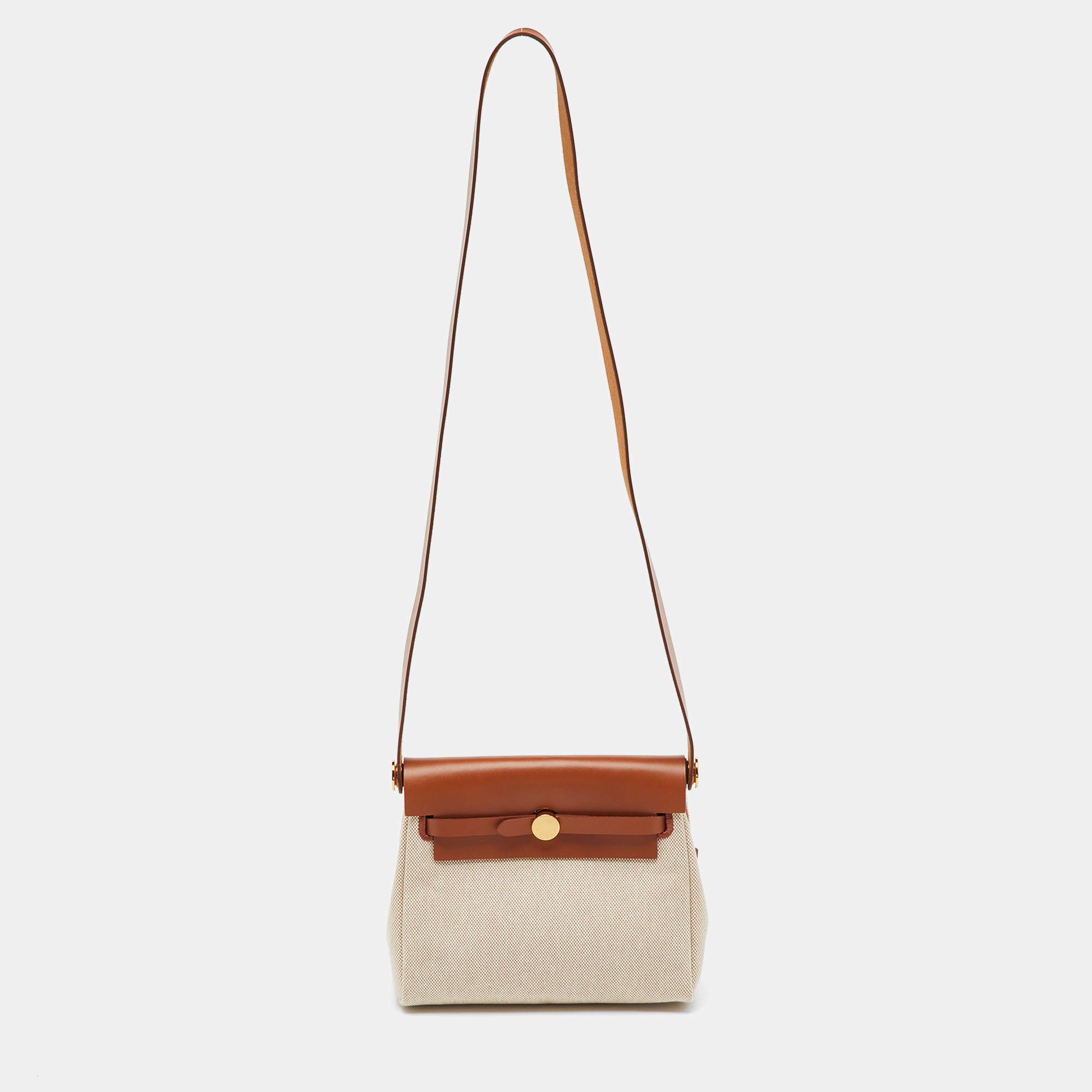 Pre Owned Hermès Ecru/Natural Toile Canvas and Vache Hunter Leather Herbag Zip 20 Bag