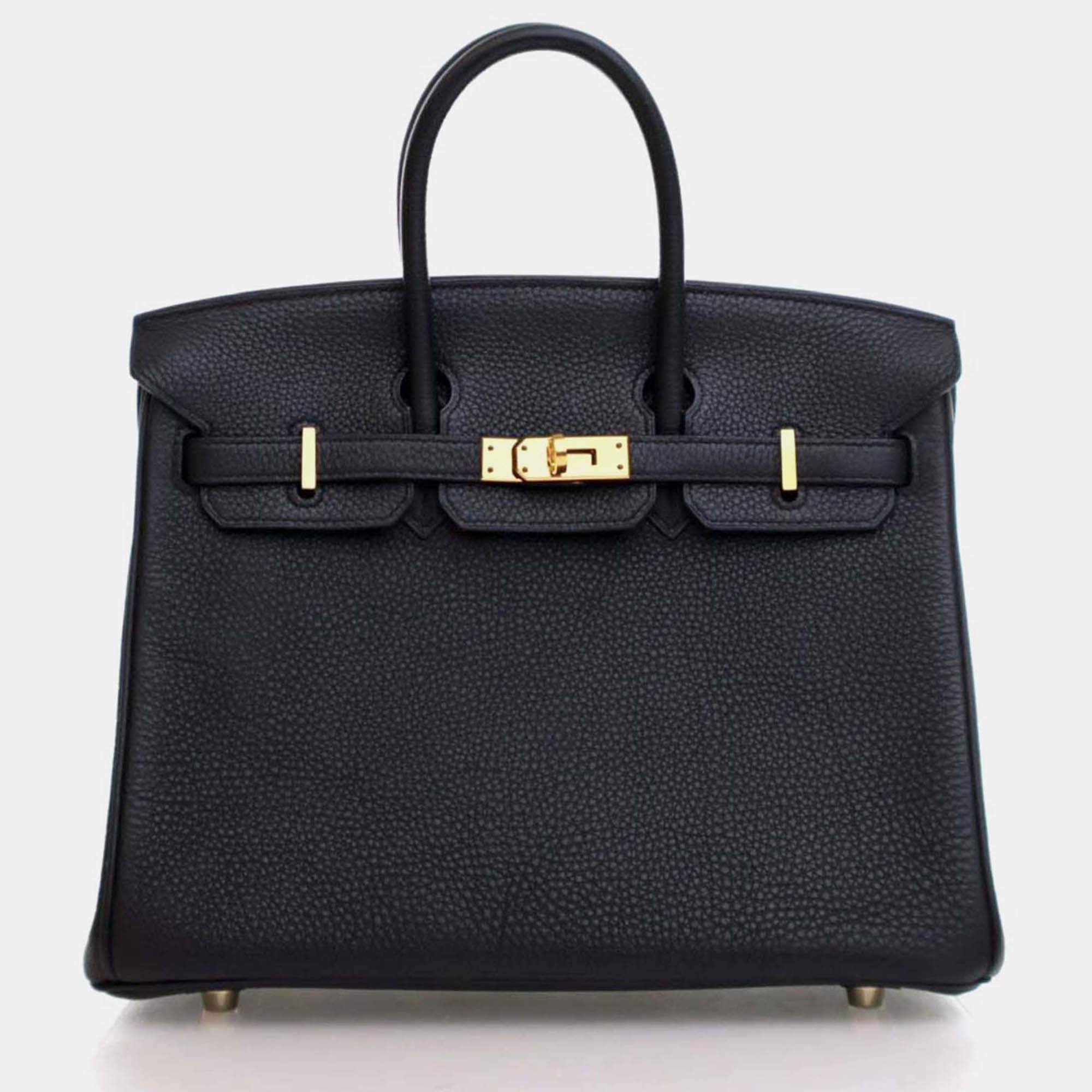 Pre Owned Hermes Birkin 25 Noir Togo Leather Top Handle Bag