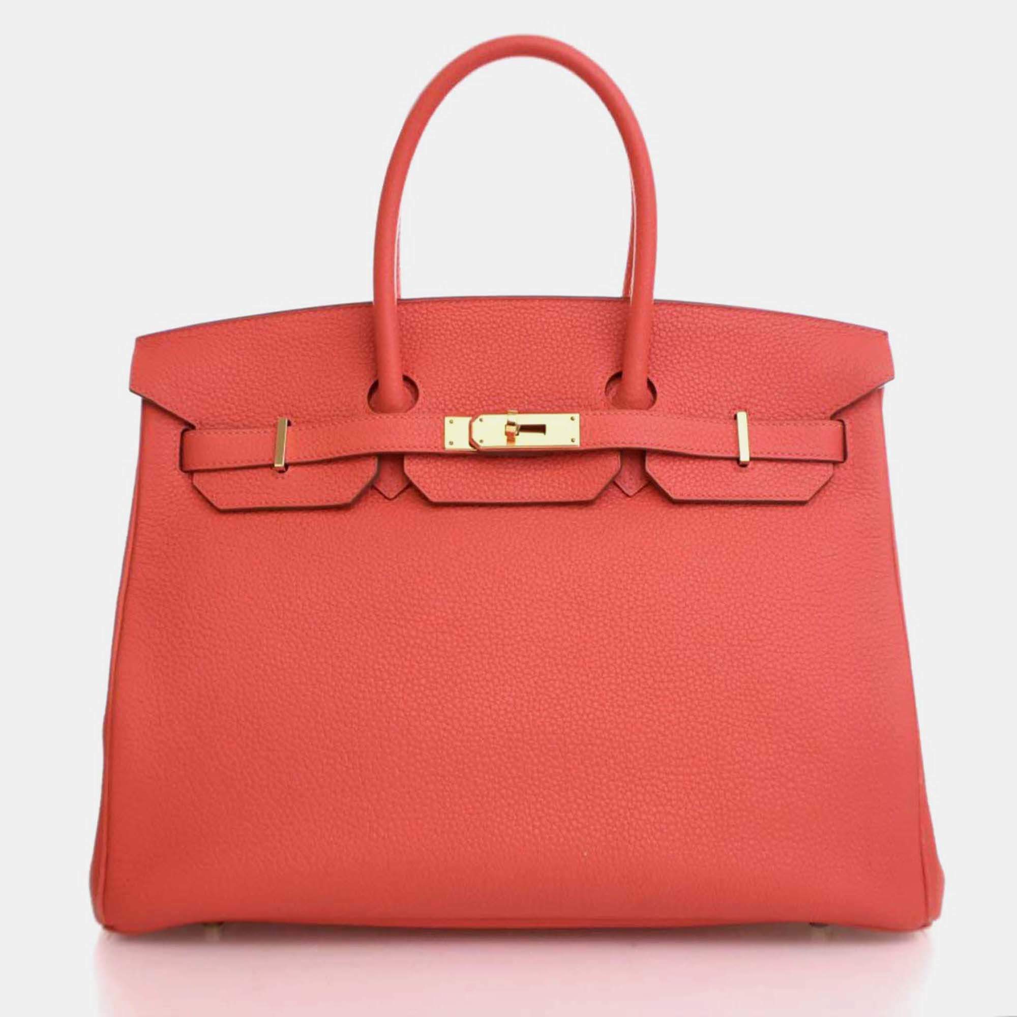 Pre Owned Hermes Birkin 35 Rose Jaipur Pink Red Togo Leather Top Handle Bag