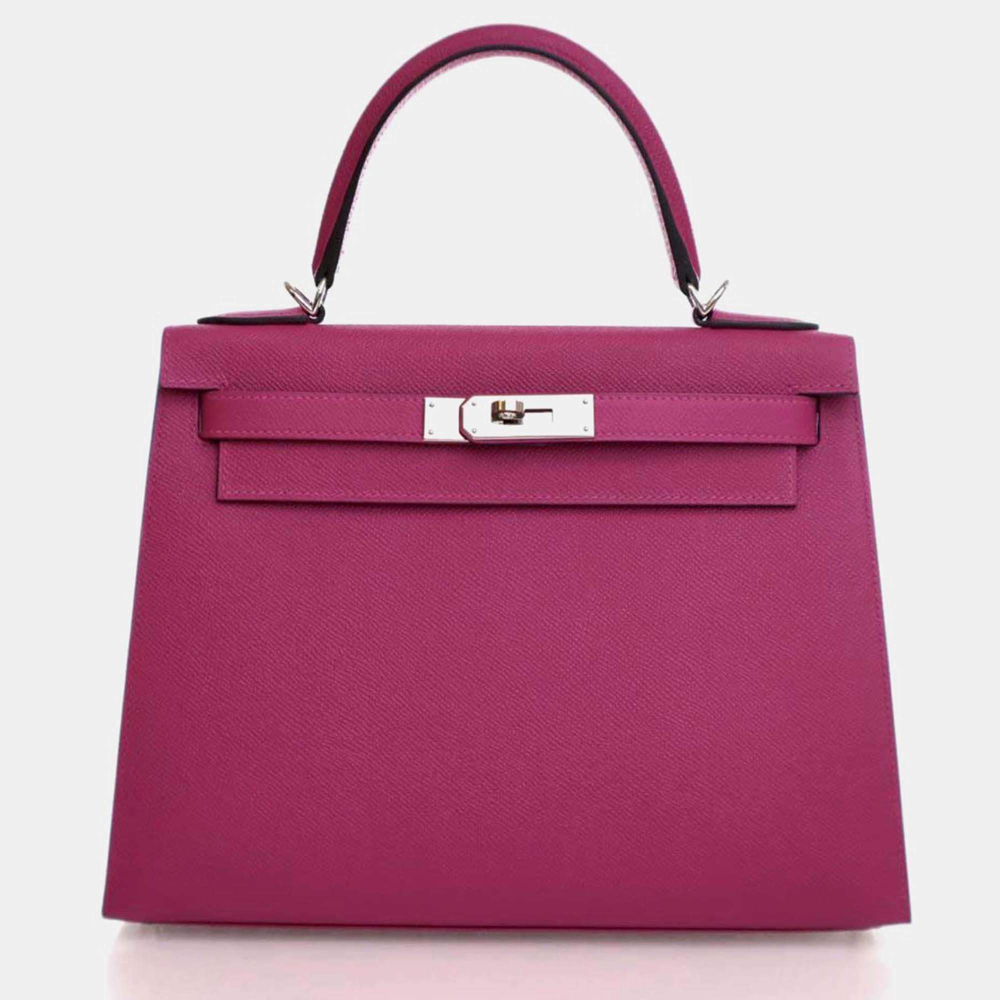 Pre Owned Hermes Kelly Sellier 28 Rose Pourpre Epsom Leather Handbag