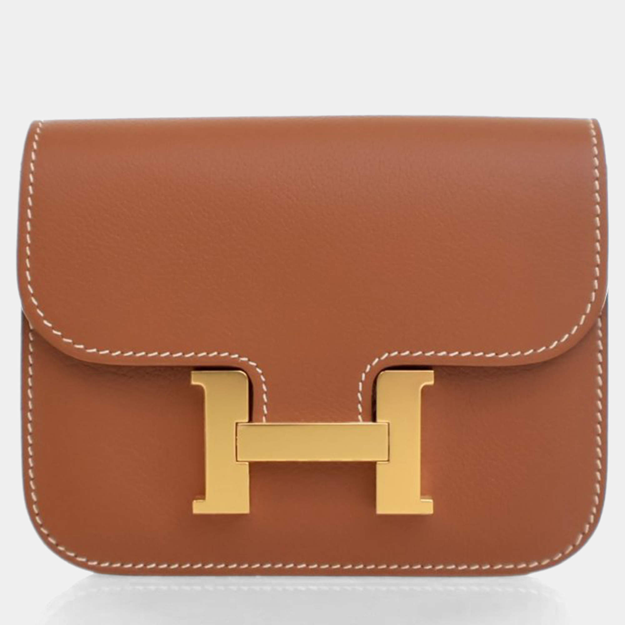 Pre Owned Hermes Constance Slim Wallet Gold Evercolor Leather Wallet