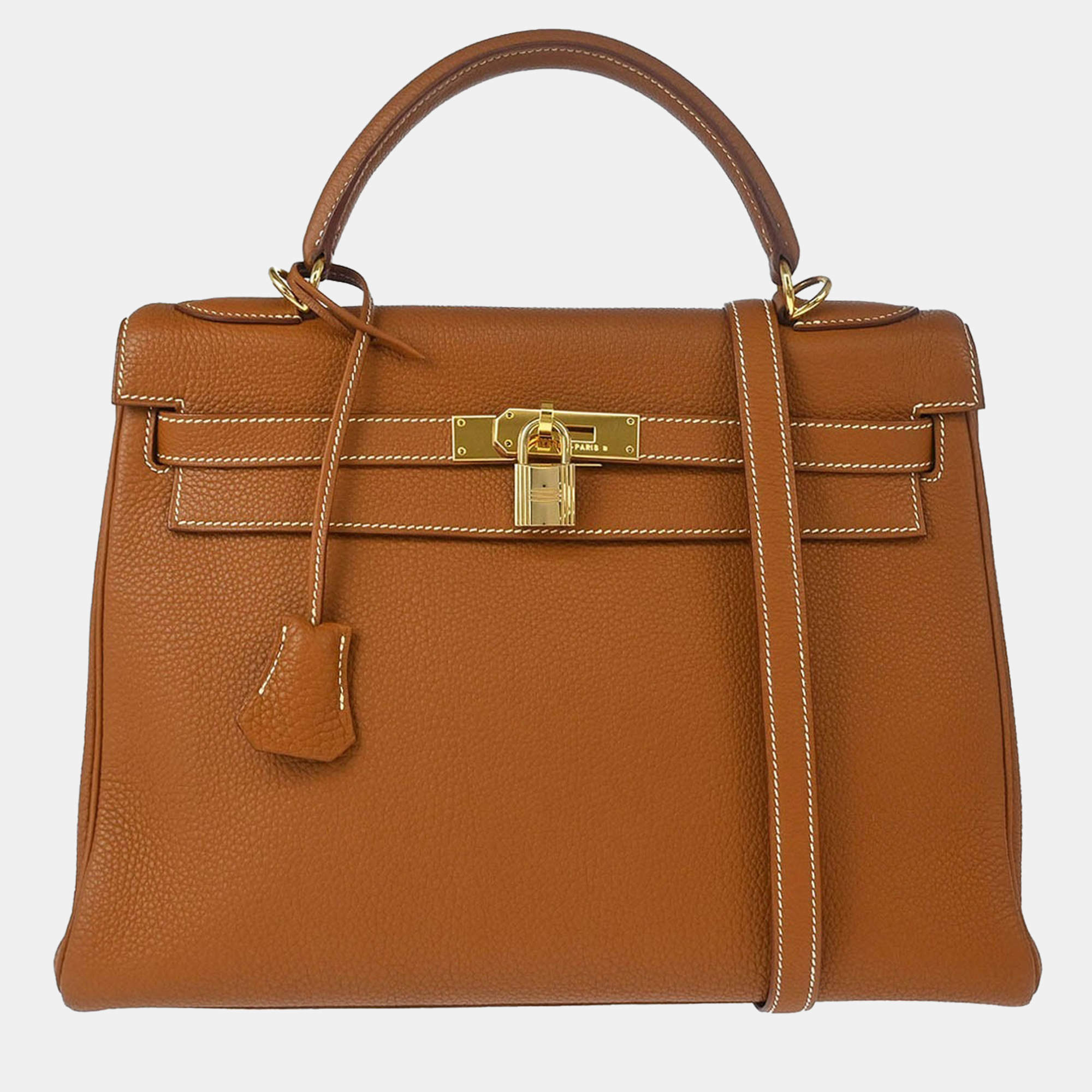 Pre Owned Hermes Kelly 32 Retourne Gold Togo 2way Handbag