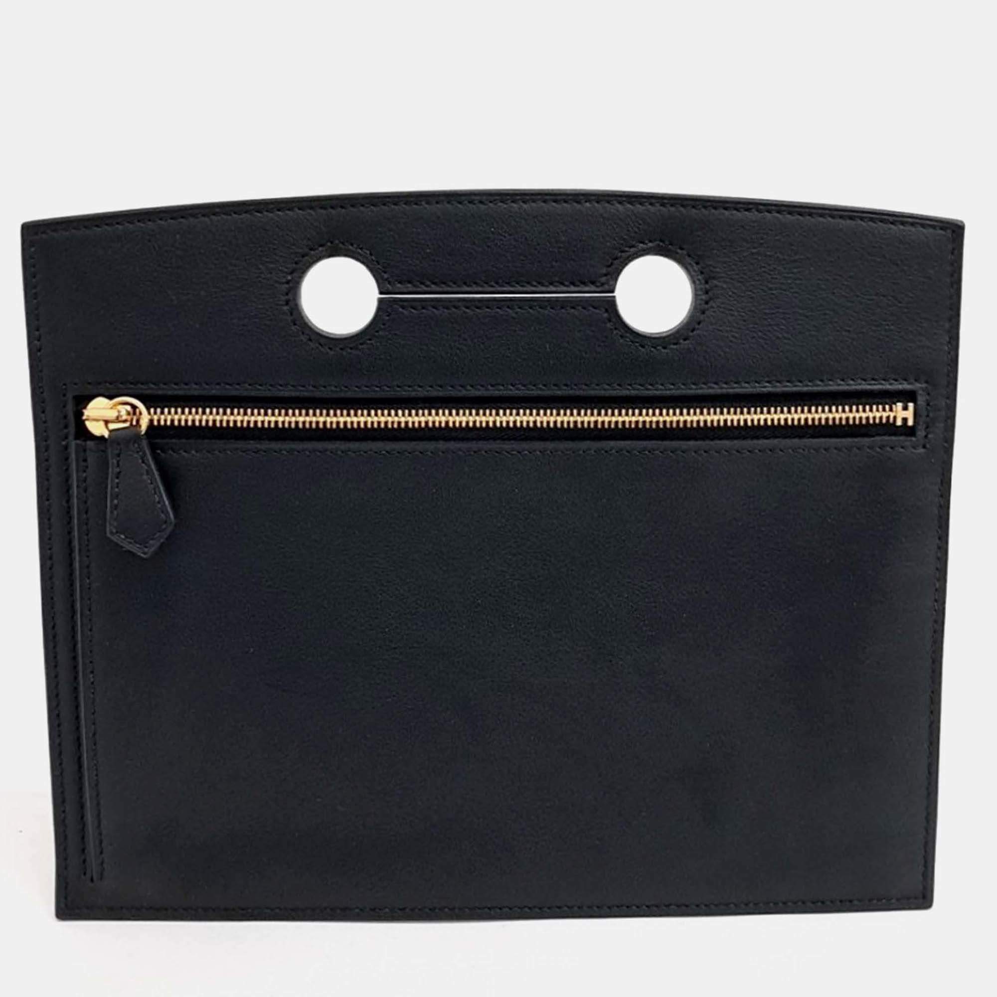 Pre Owned Hermes Black Leather Hermes Bag Pocket 25