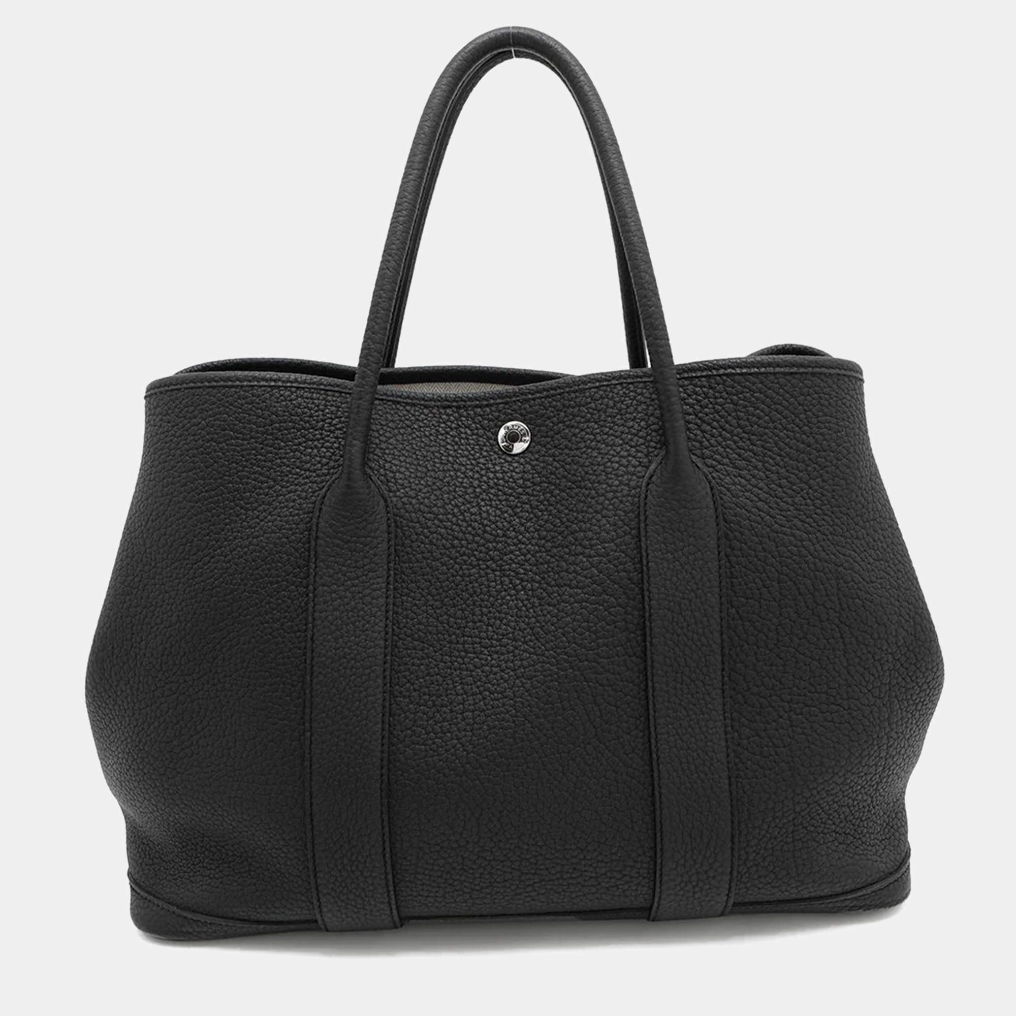 Pre Owned Hermes Garden Party PM Black Negonda Leather Tote Bag