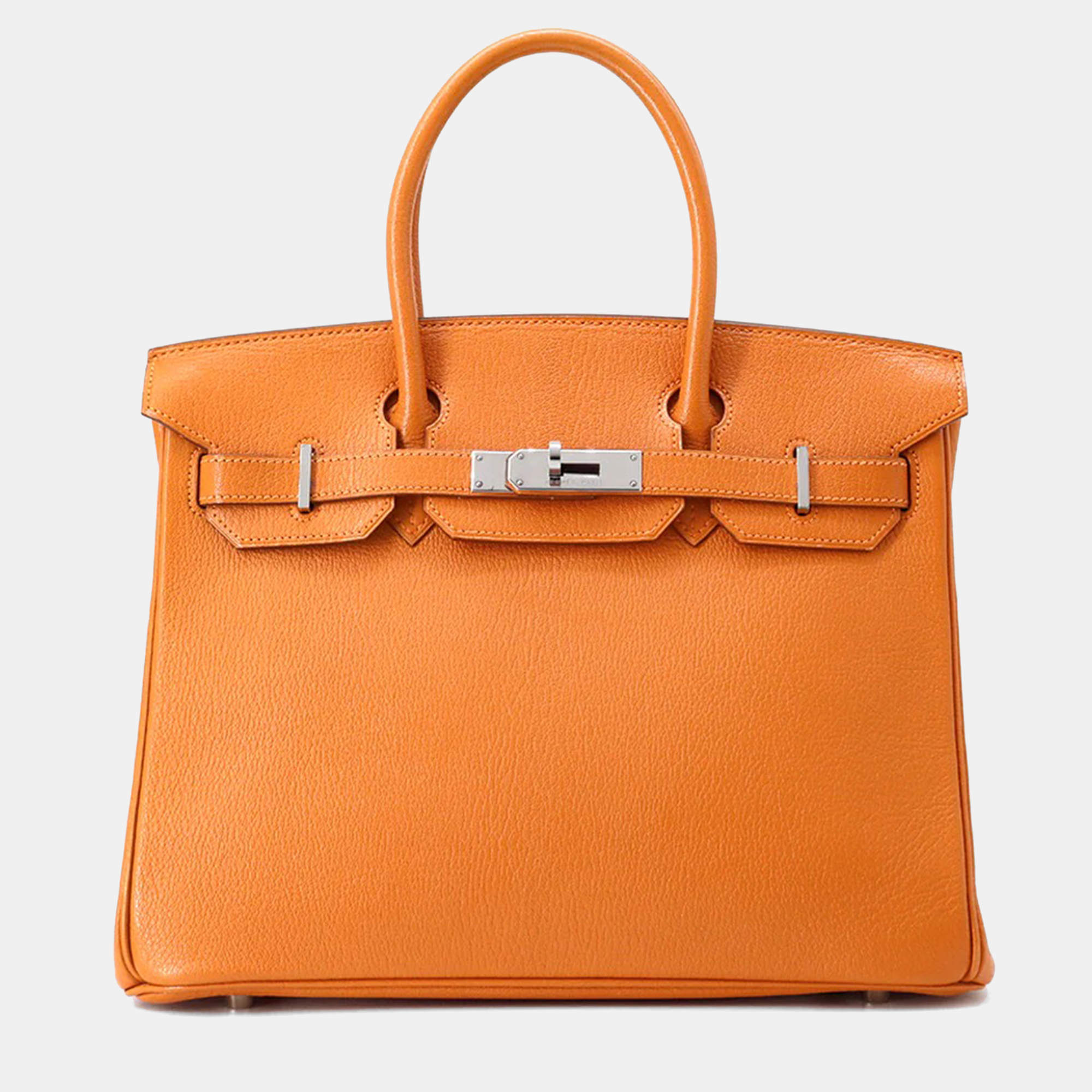 Pre Owned Hermes Birkin 30 Orange Chevre Mysore Goatskin Handbag