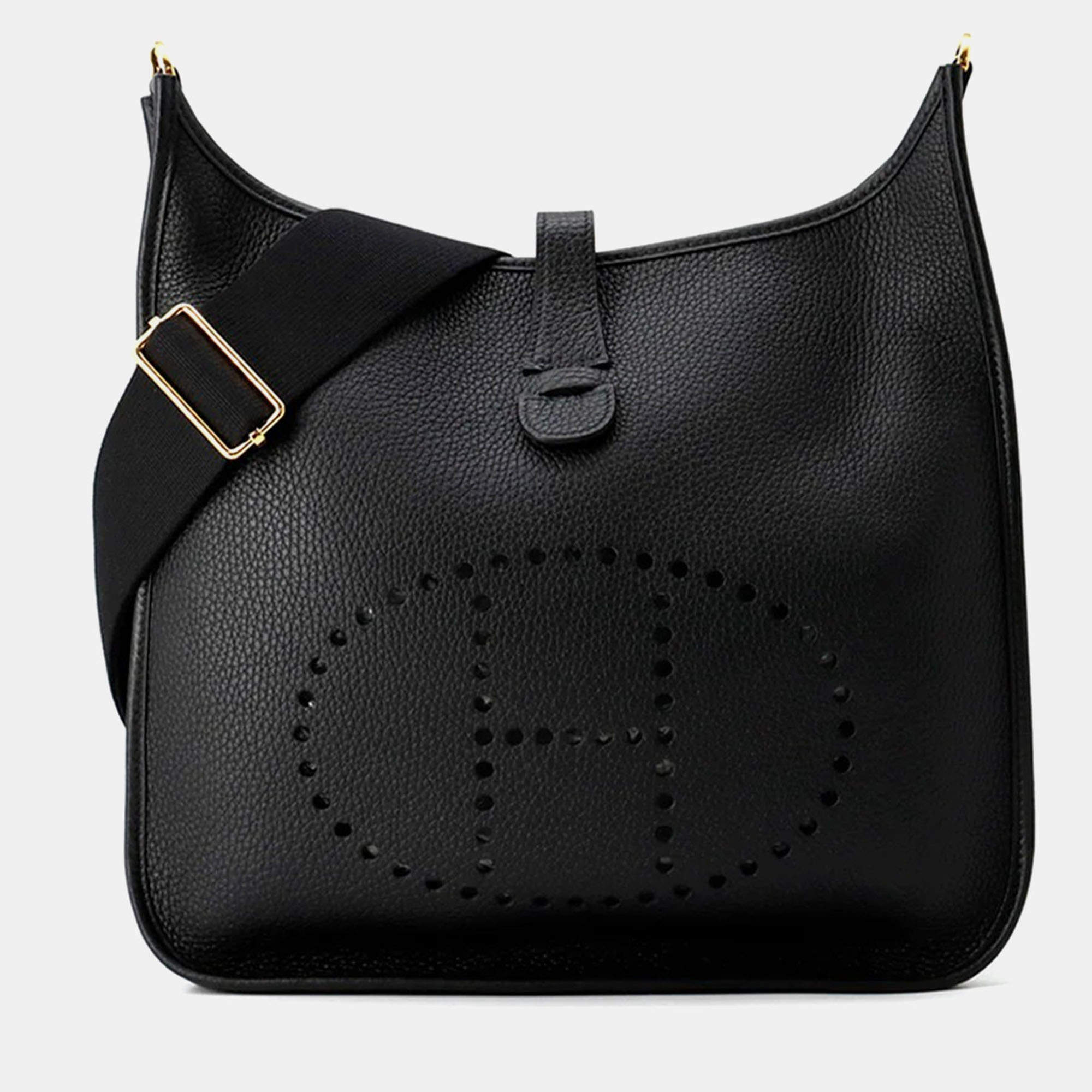 Pre Owned Hermes Evelyne III GM Black Taurillon Clemence Leather Shoulder Bag