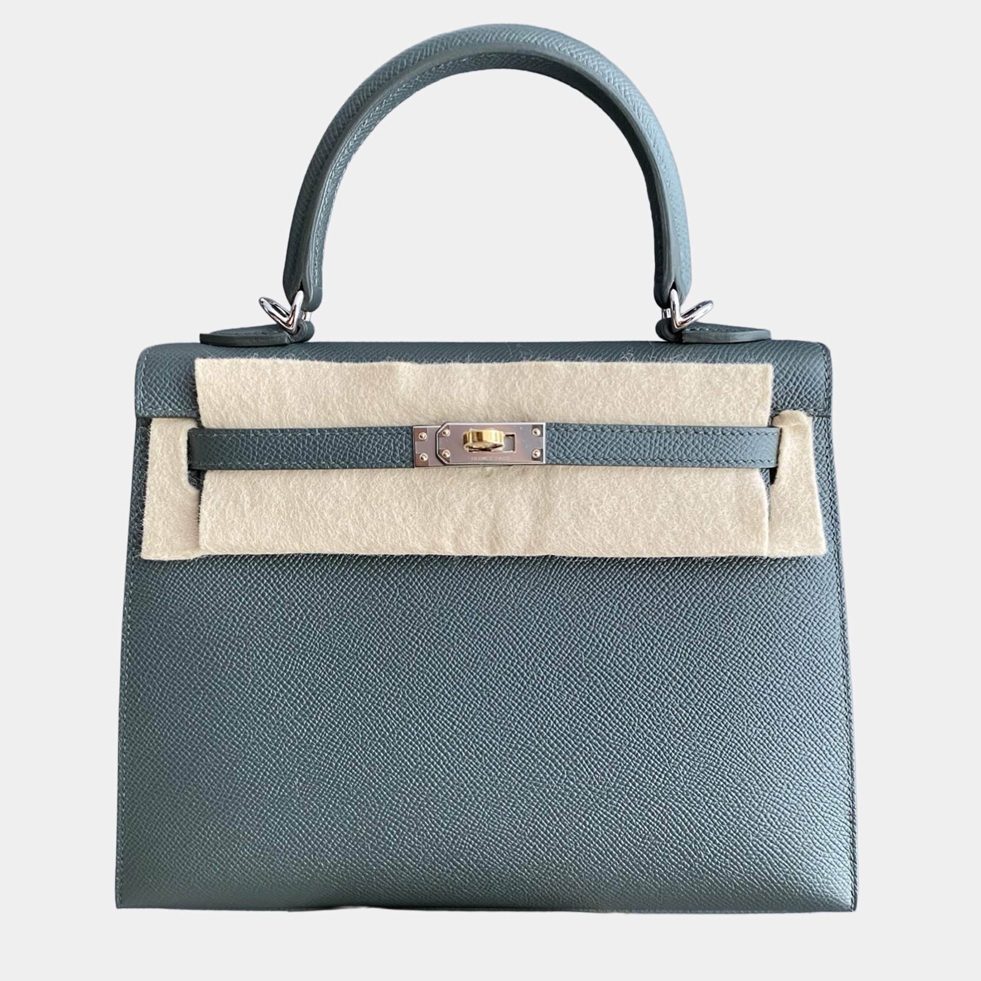 Pre Owned Hermes Kelly 25 Grey Leather Handbag