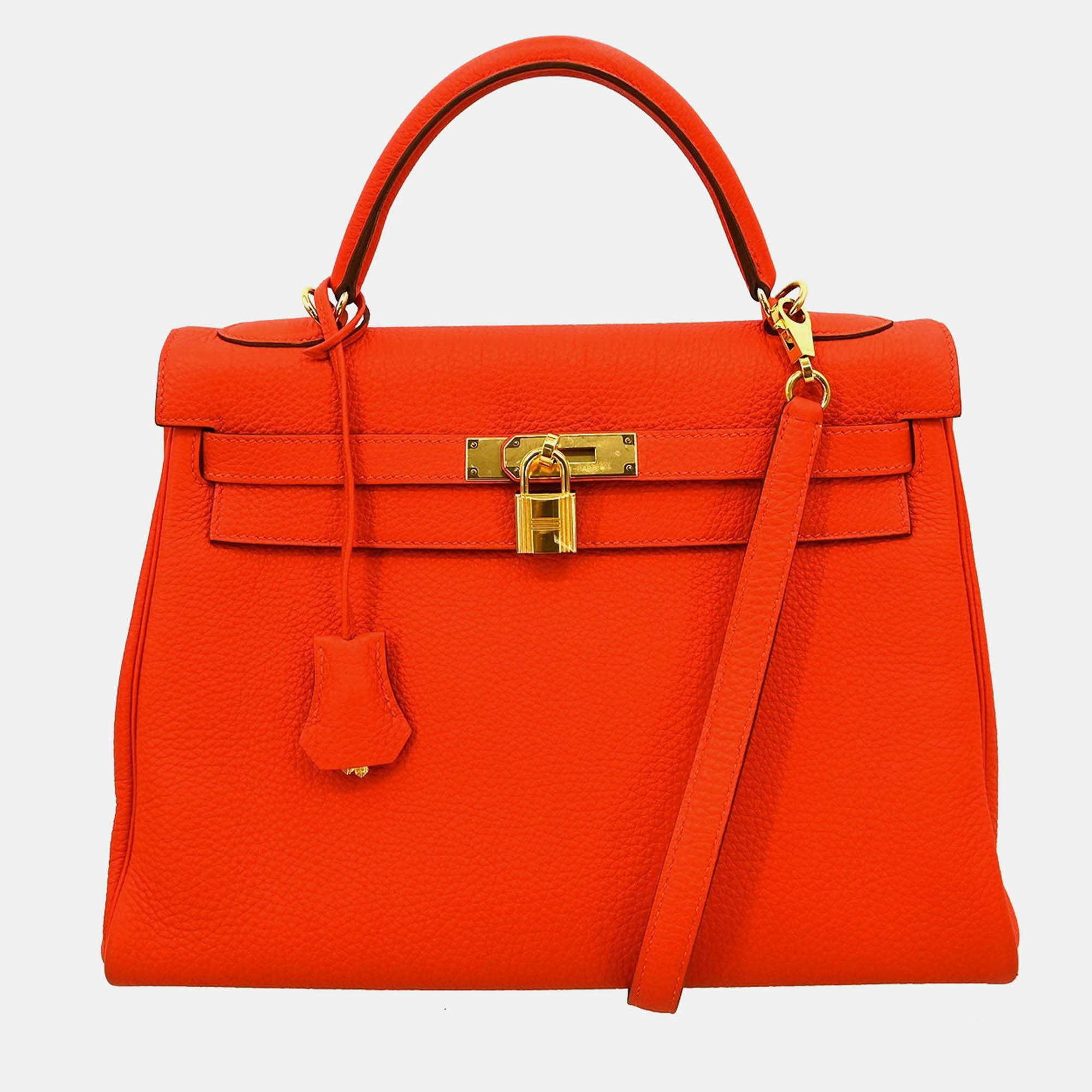 Pre Owned Hermes Kelly 32 Retourne Rouge Pivoine Taurillon Clemence 2way Handbag