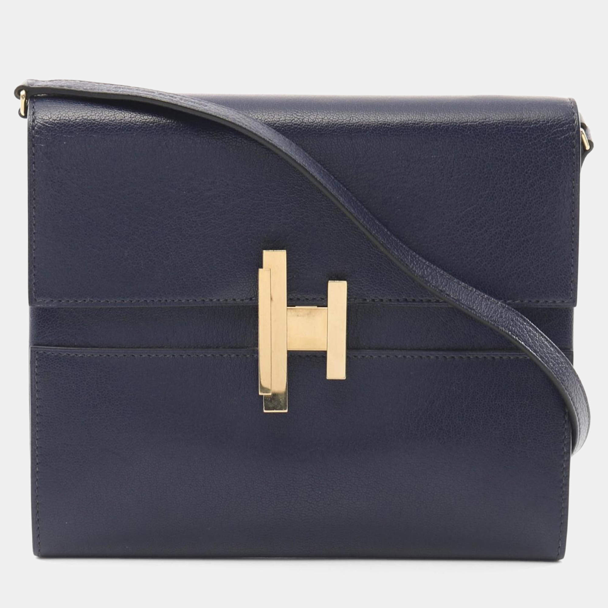 Pre Owned Hermes Cinetic To-Go Chevre Blue Shoulder Bag 