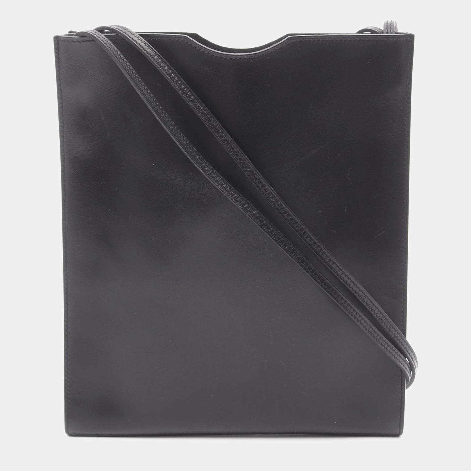 Pre Owned Hermes Onimaitou Black Box Calf Leather Crossbody Shoulder Bag 