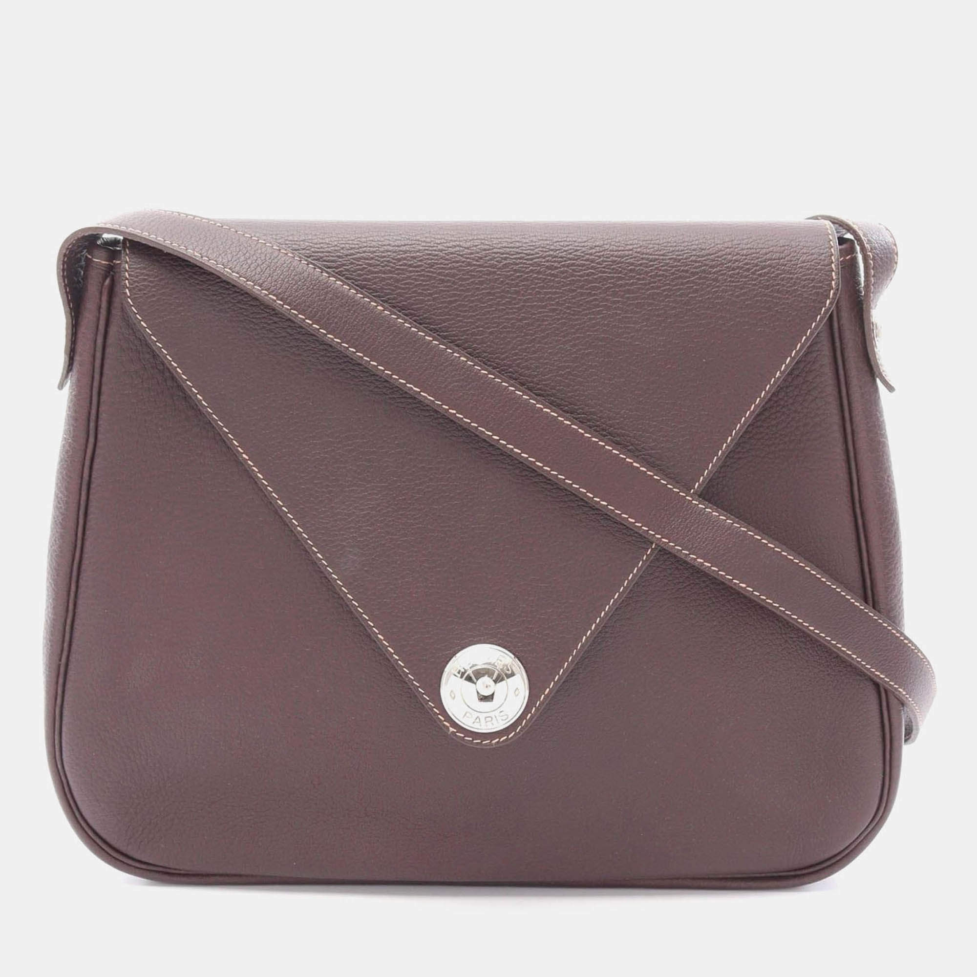 Pre Owned Hermes Christine Havane Buffalo Skipper Leather Shoulder Bag