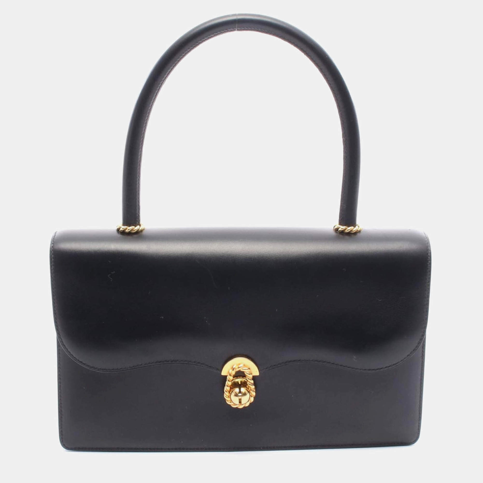 Pre Owned Hermes Escal Black Box Calf Leather Calfskin Handbag