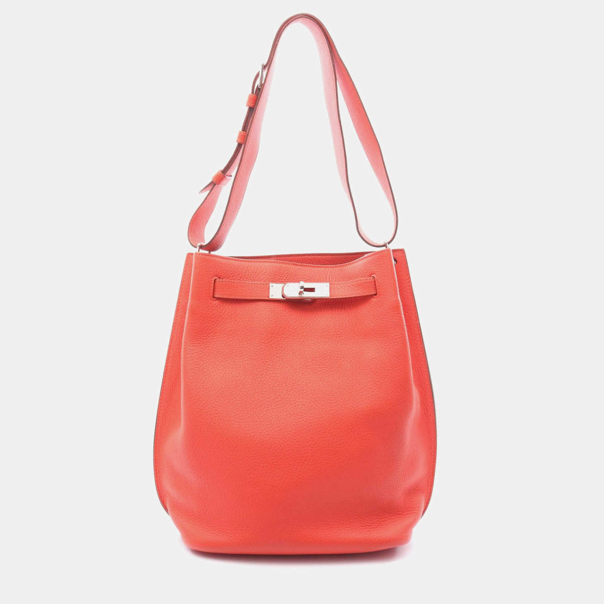 Pre Owned Hermes So Kelly 22 Red Rose Jaipur Togo Leather Shoulder Bag