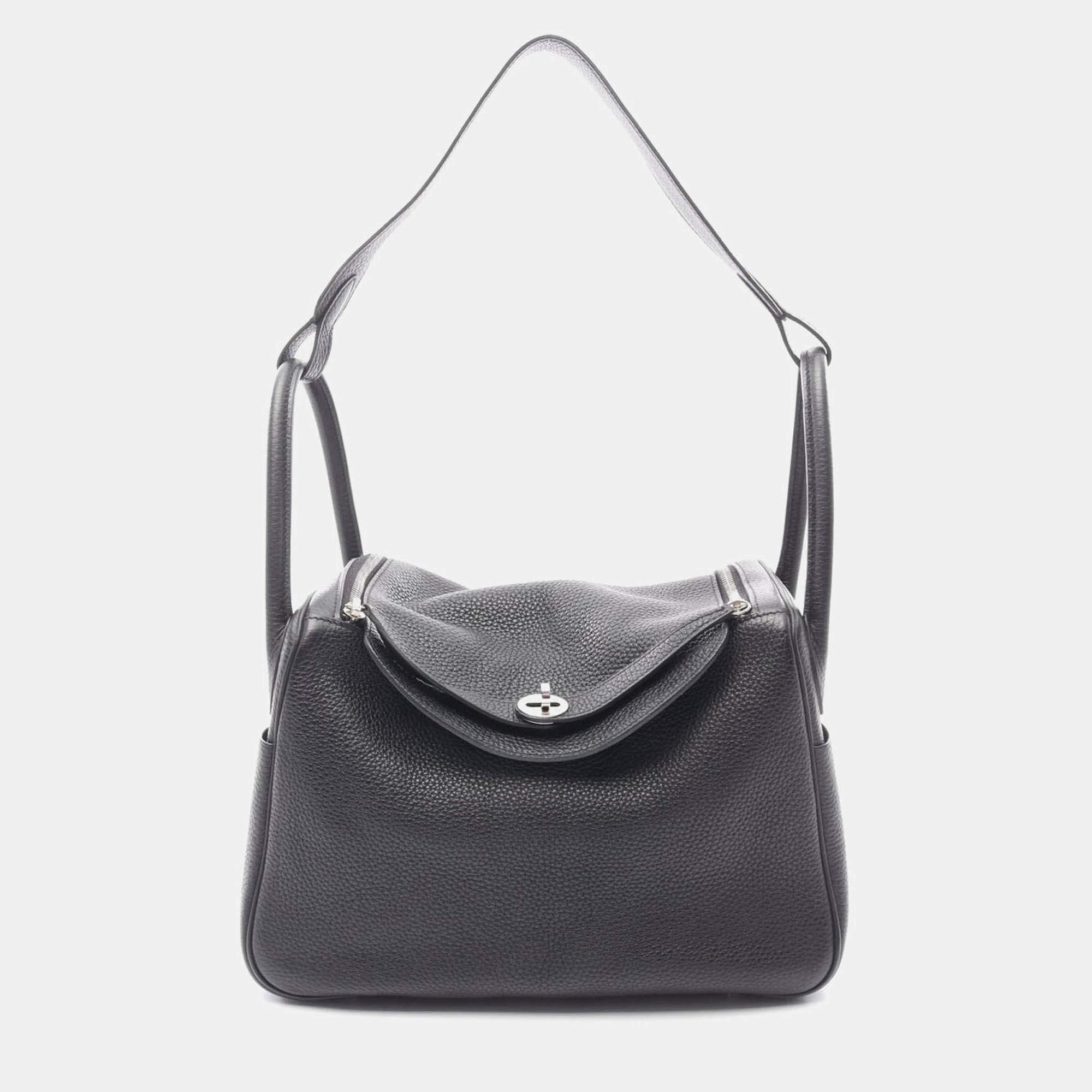 Pre Owned Hermes Lindy 30 Black Clemence Leather Shoulder Bag