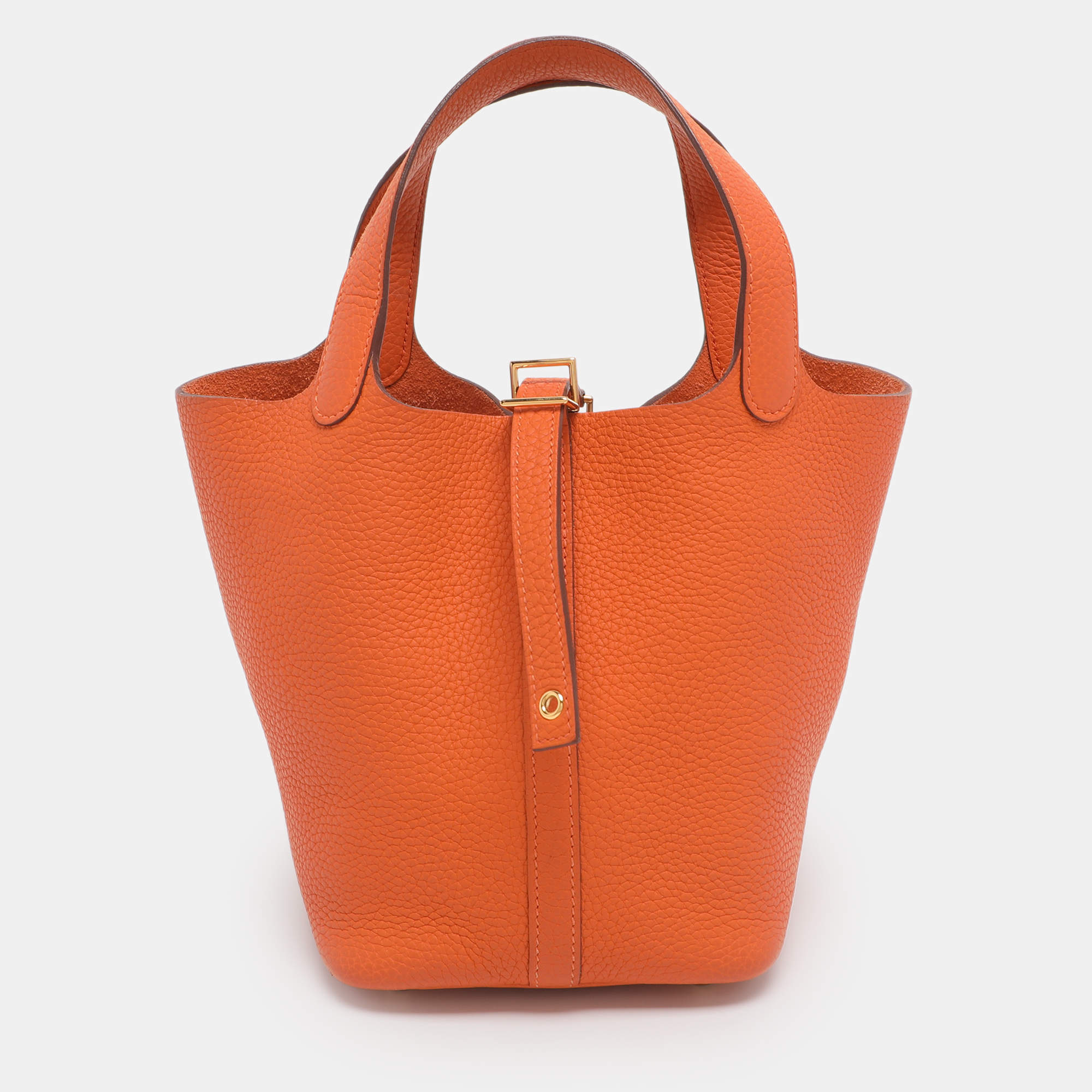 Pre Owned Hermes Apricot Taurillon Clemence Leather Picotin Lock 18 Bag