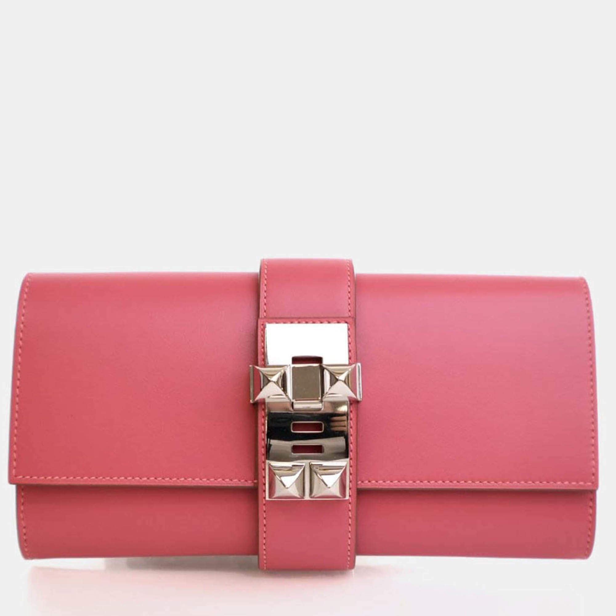 Pre Owned Hermes Tadelakt Medor Rose Lipstick Clutch