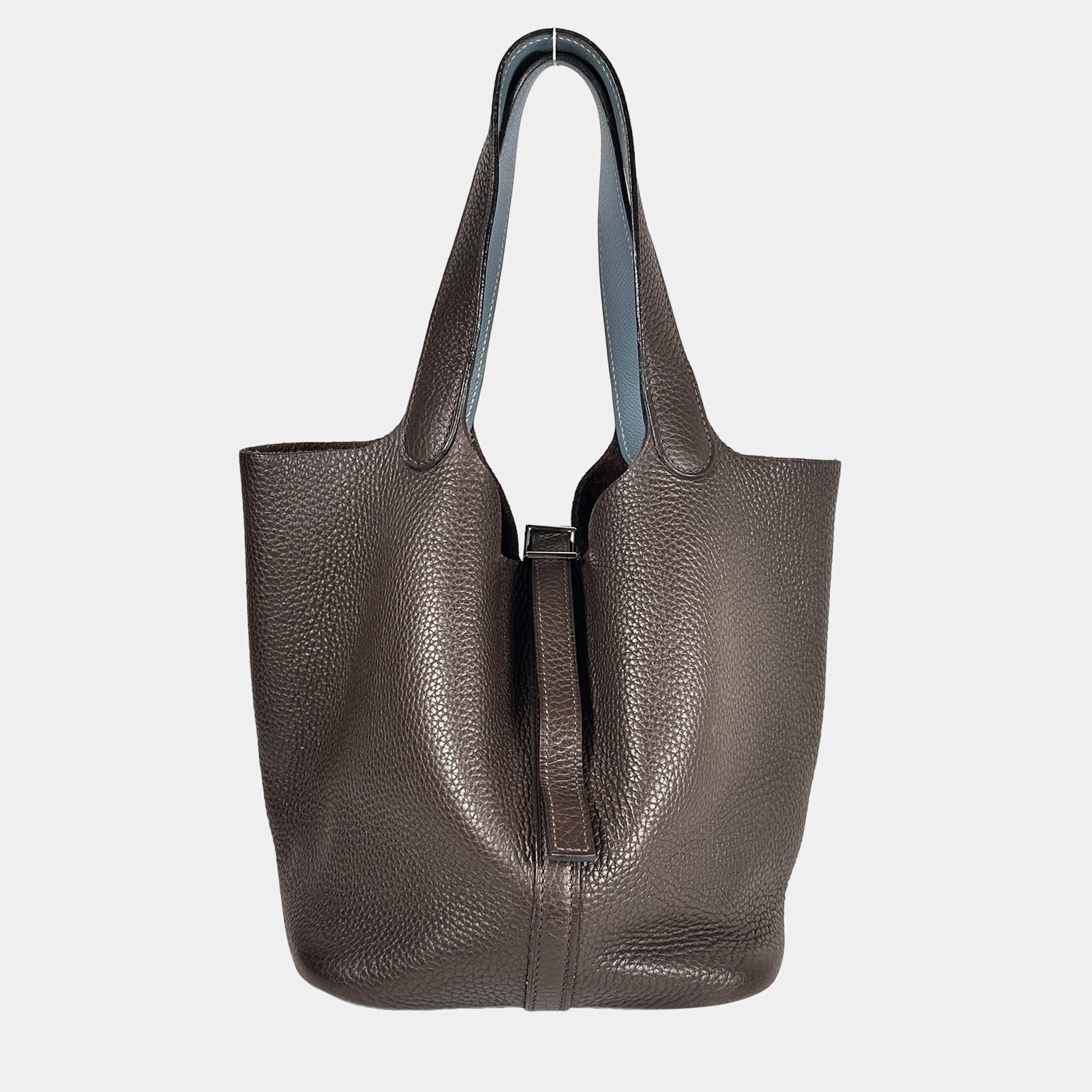 Pre Owned Hermes Picotin 22 Cacao Blue Jean Clemence Bag