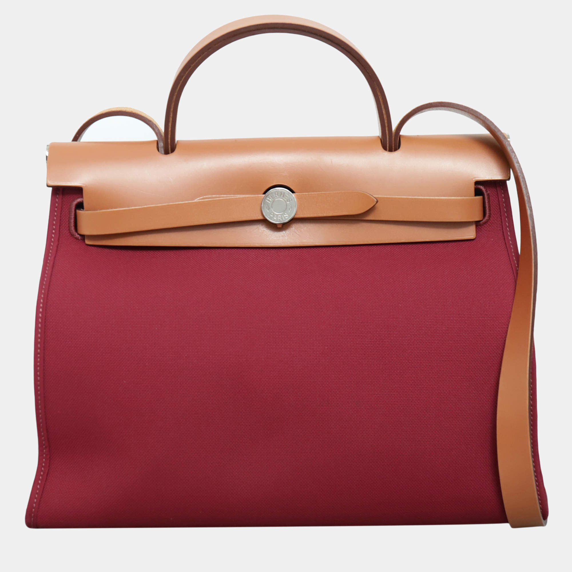 Pre Owned Herbag Zip 31 Red Canvas Leather Bag