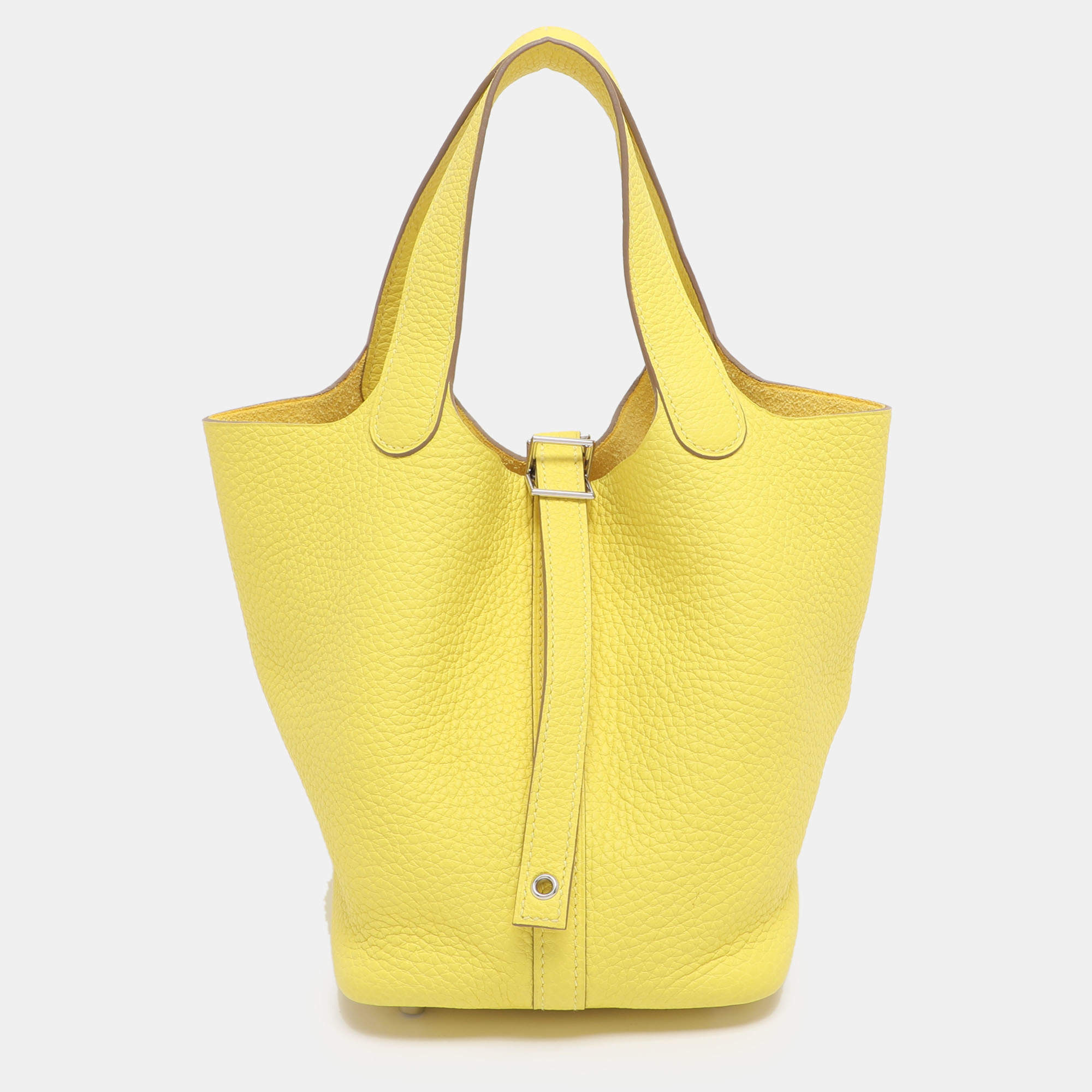 Pre Owned Hermes Jaune Citron Taurillon Clemence Leather Picotin Lock 18 Bag