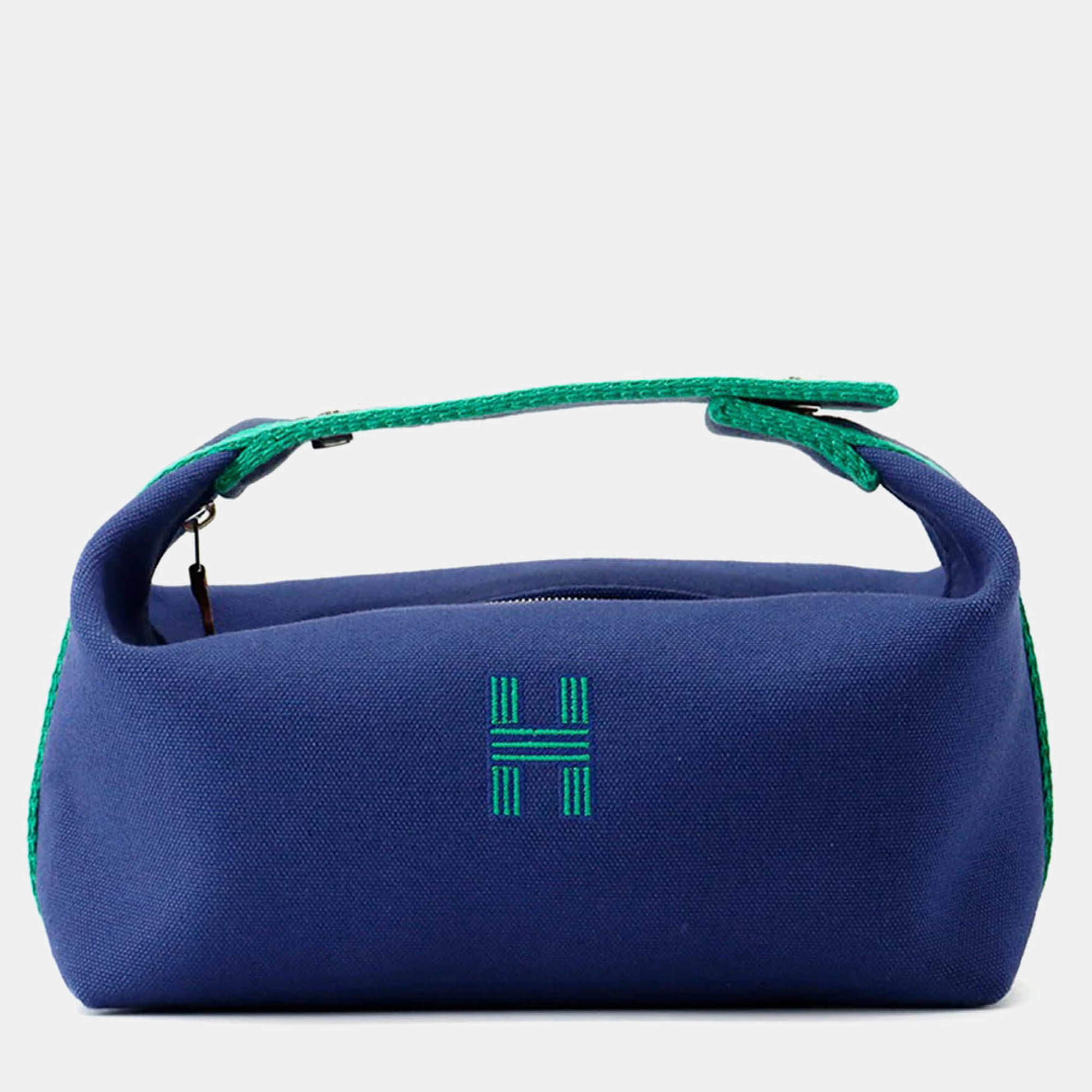 Pre Owned Hermes Brid A Black Navy/Green Canvas PM 