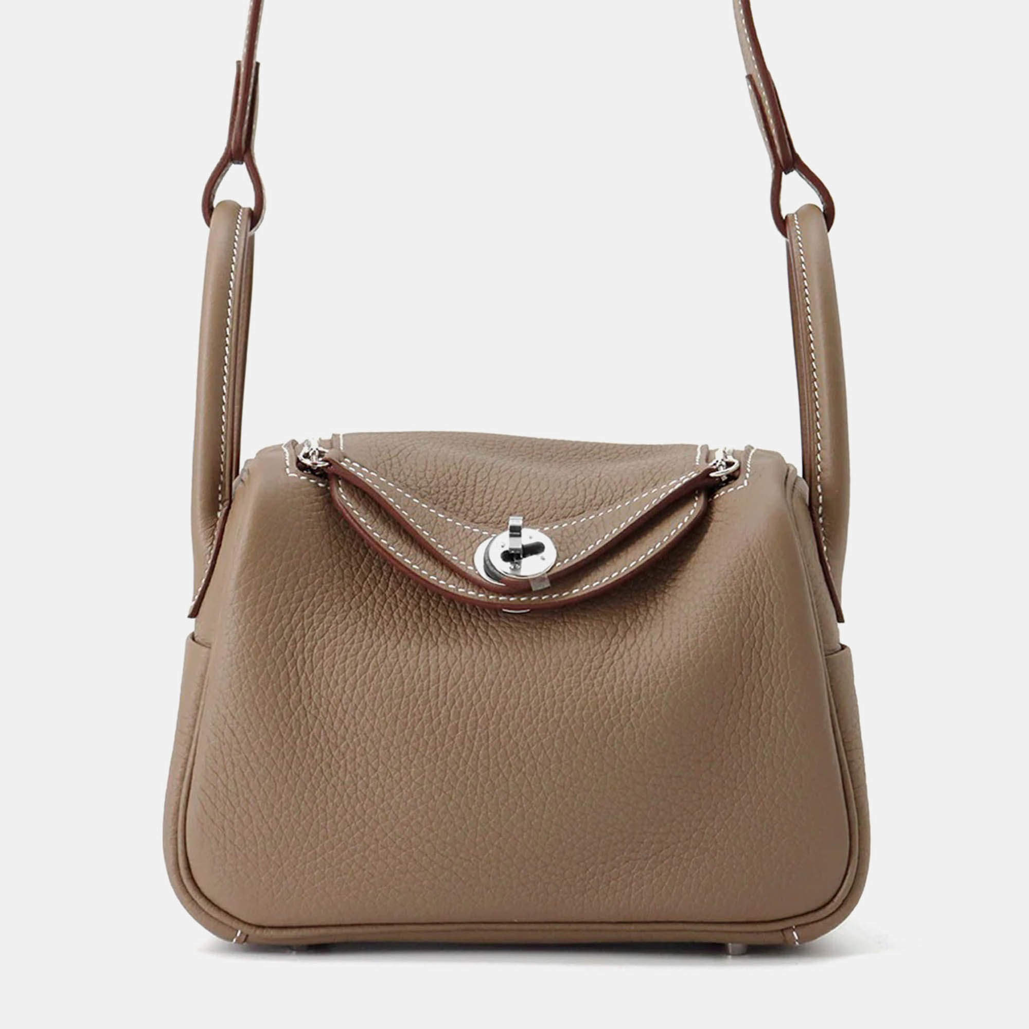 Pre Owned Hermes Lindy Mini Etoupe Taurillon Clemence Bag 