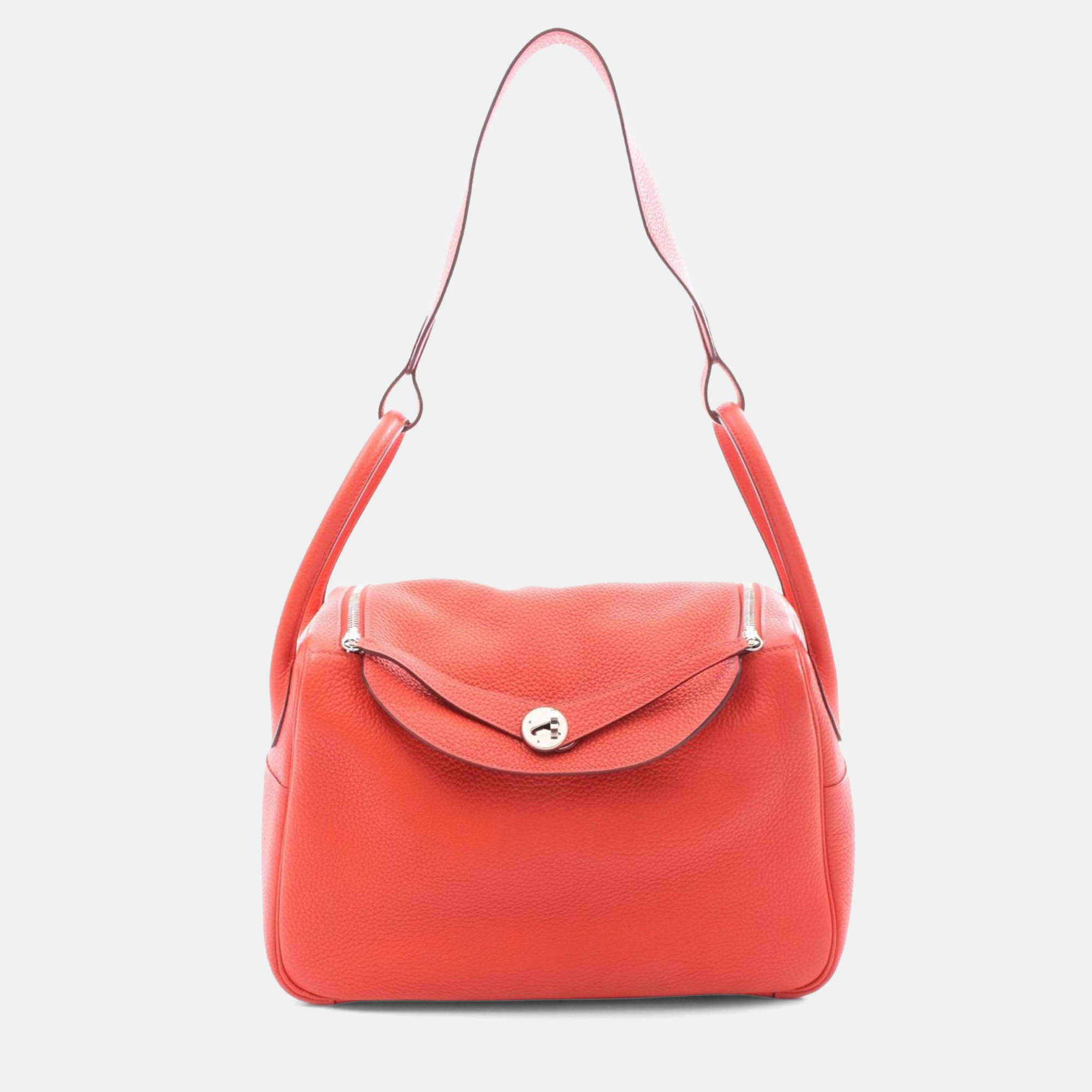 Pre Owned Hermes Lindy 34 Rouge Pivoine Taurillon Clemence Leather Shoulder Bag