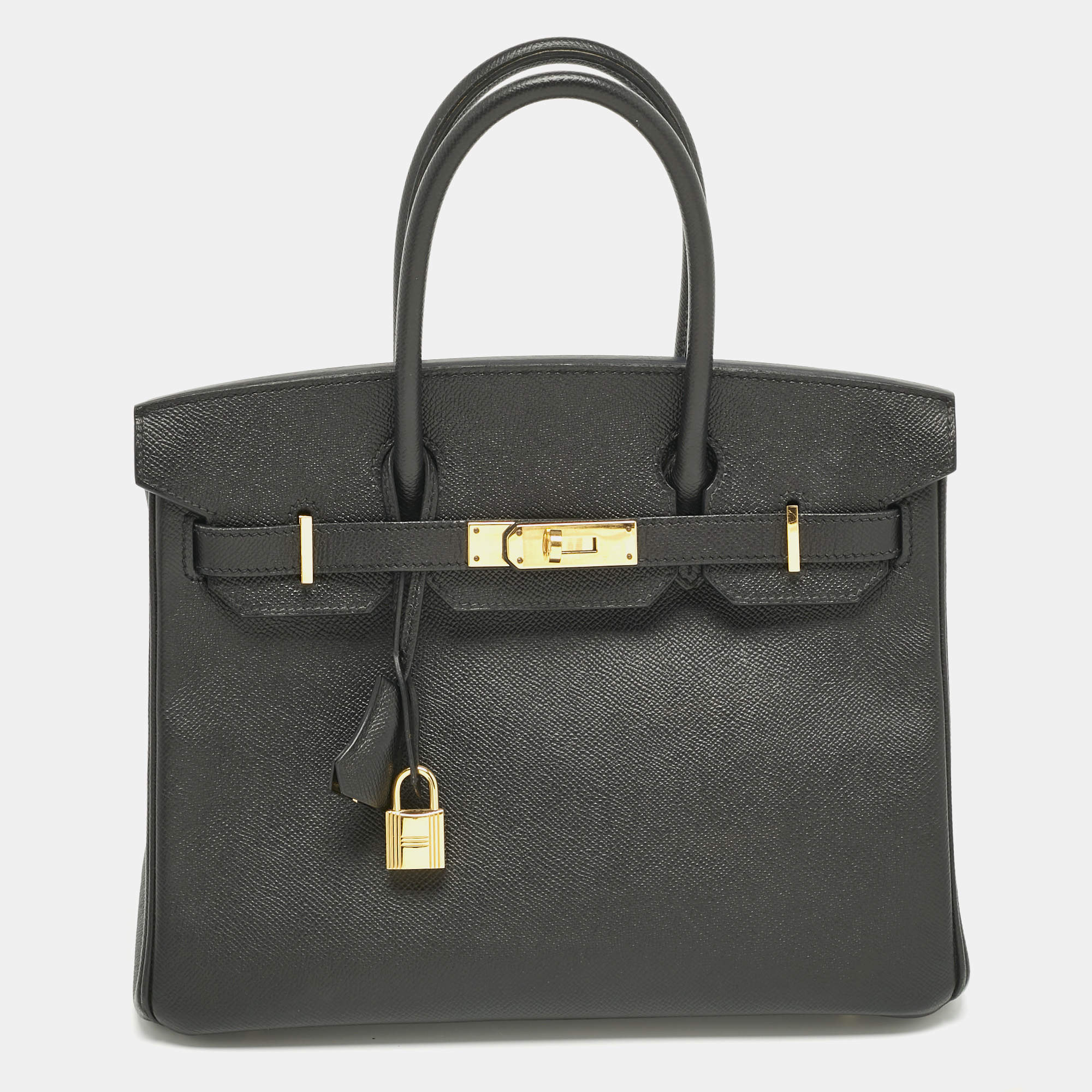 Pre Owned Hermes Noir Epsom Leather Gold Finish Birkin 30 Bag