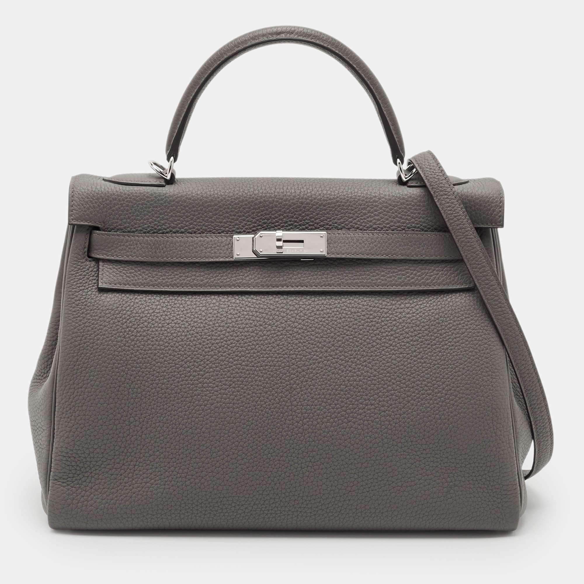 Pre Owned Hermes Etain Togo Leather Palladium Finish Kelly Retourne 32 Bag