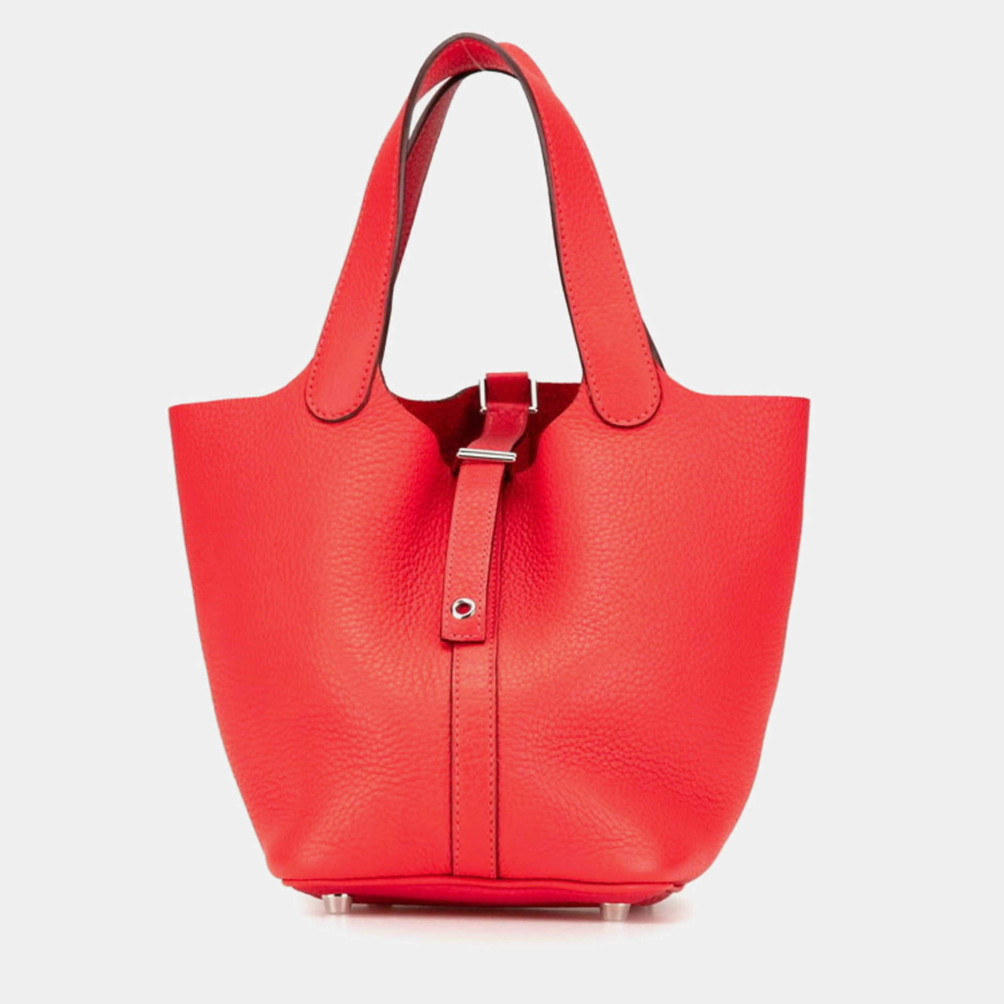 Pre Owned Hermes Picotin Lock 18 Rose Jaipur Taurillon Clemence Leather Tote Bag