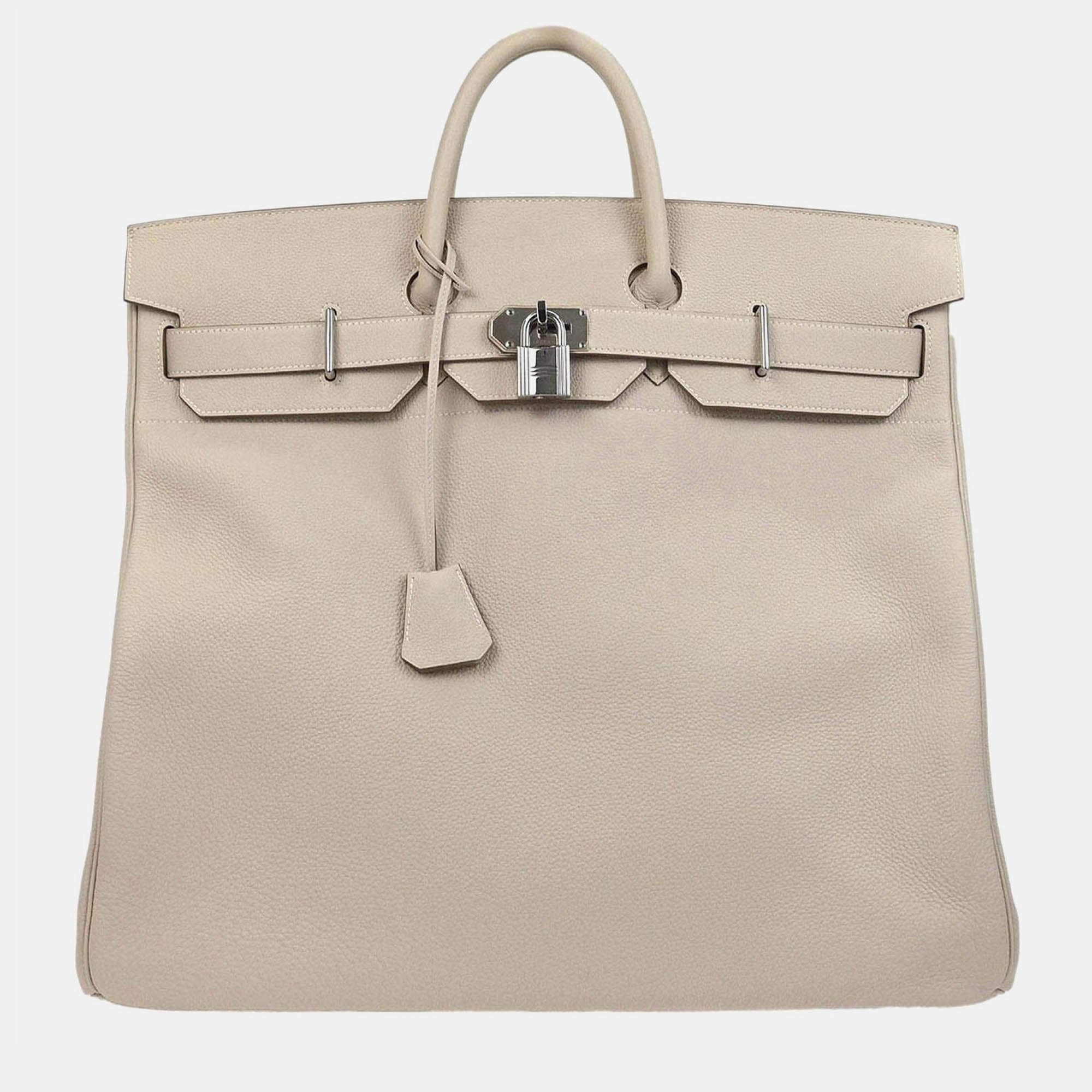 Pre Owned Hermes Haut a Courroies 50 Craie Togo Handbag