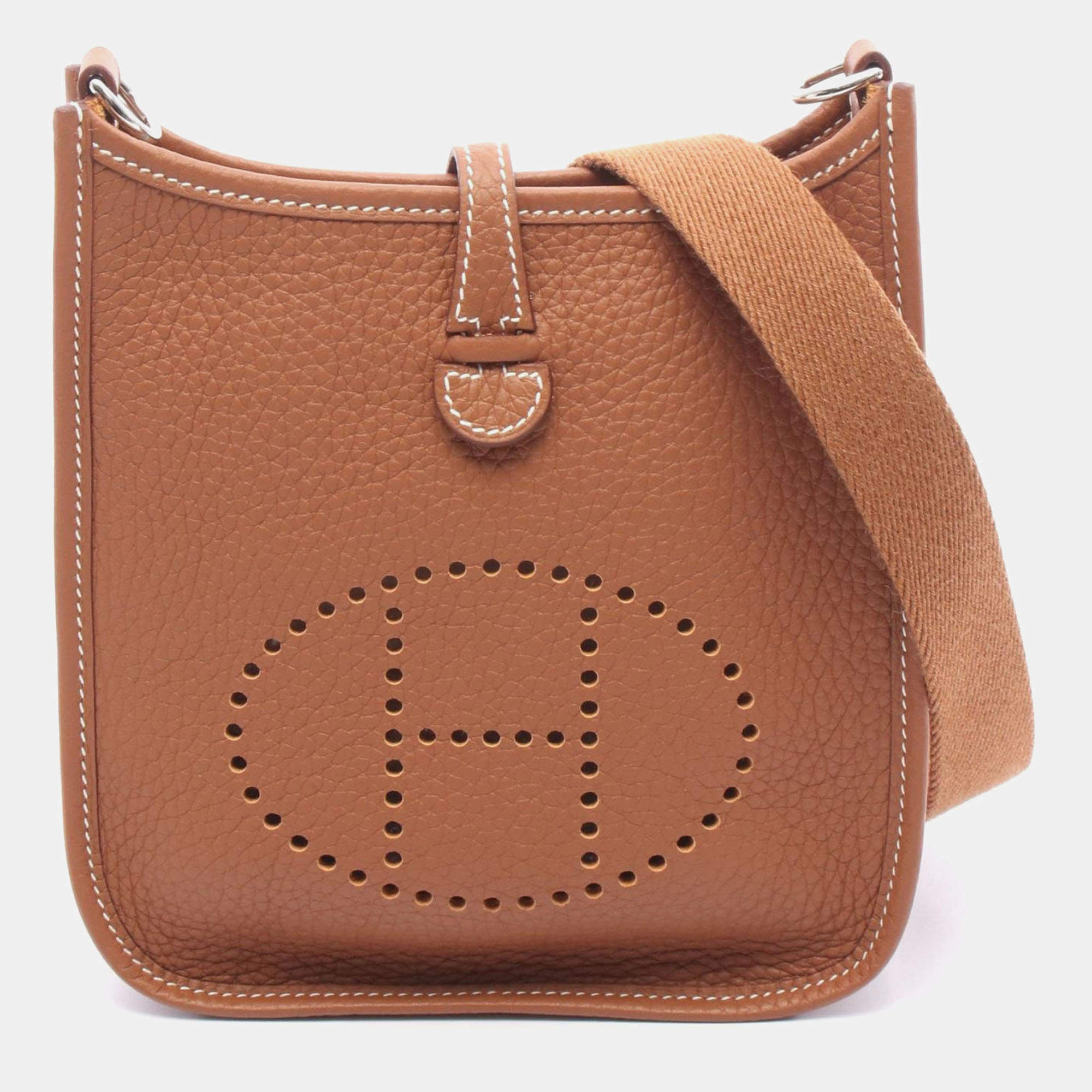 Pre Owned Hermes Evelyne TPM Gold Leather Shoulder Bag