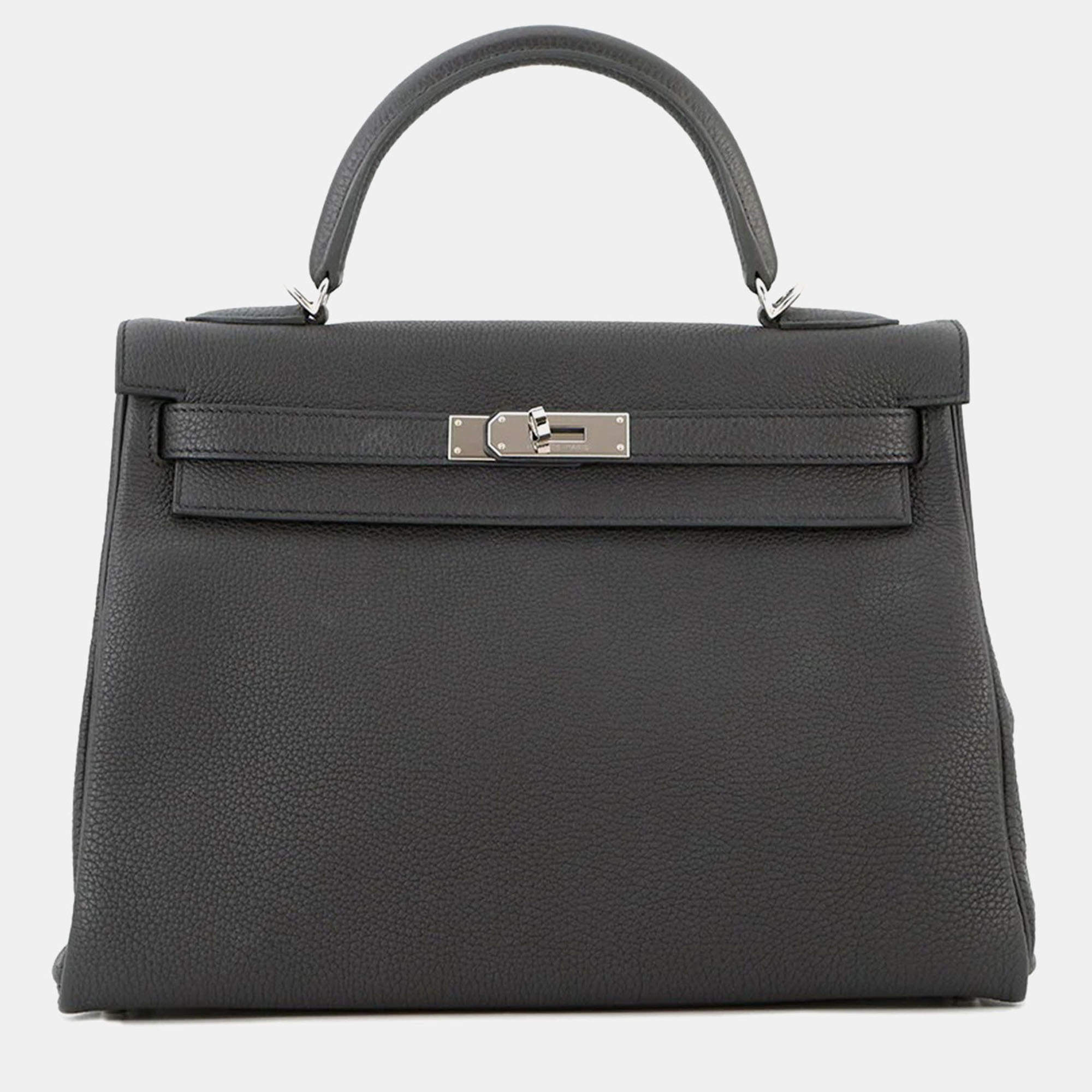 Pre Owned Hermes Kelly Retourne 32 Black Togo Leather Bag