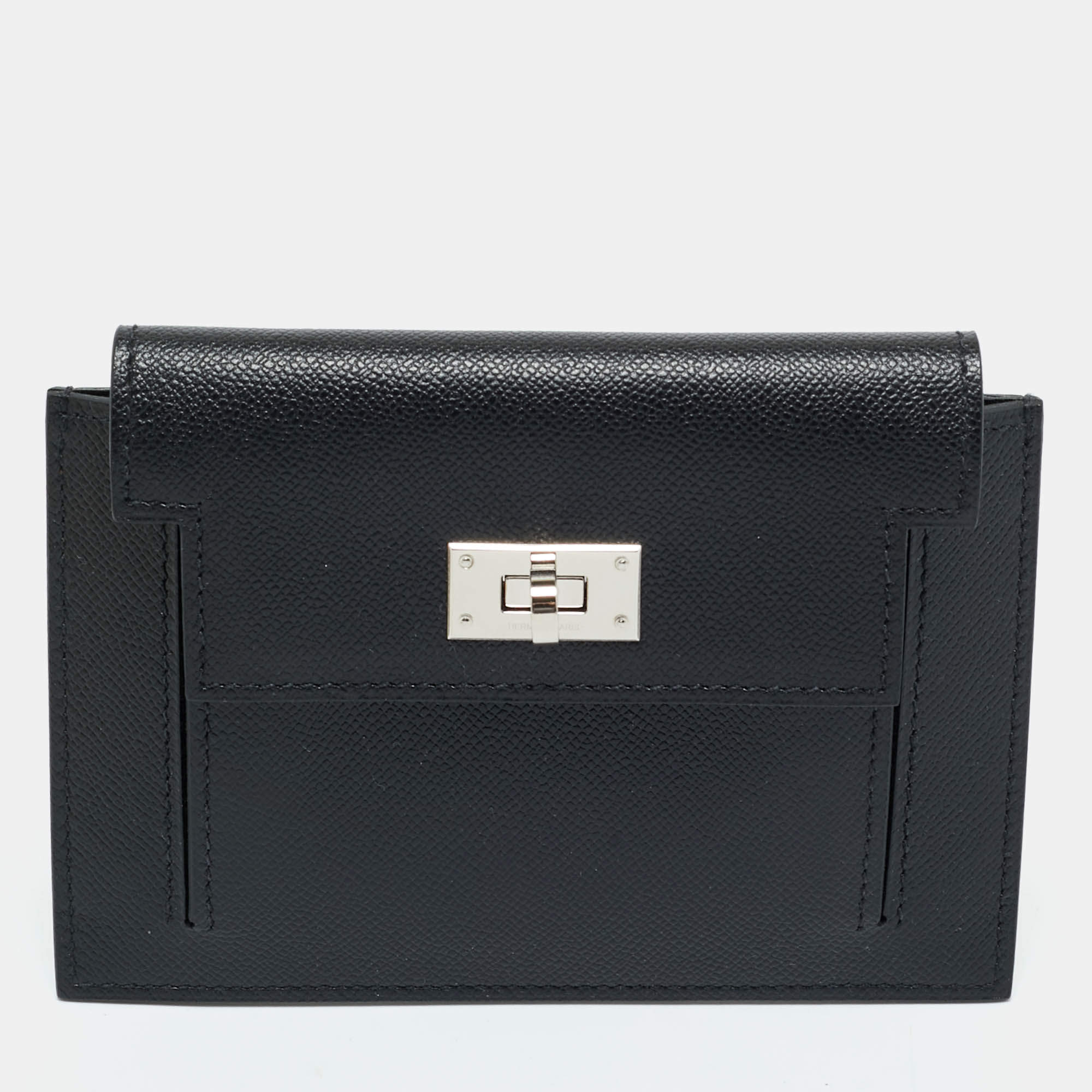 Pre Owned Hermès Noir Madame Leather Kelly Pocket Compact Wallet