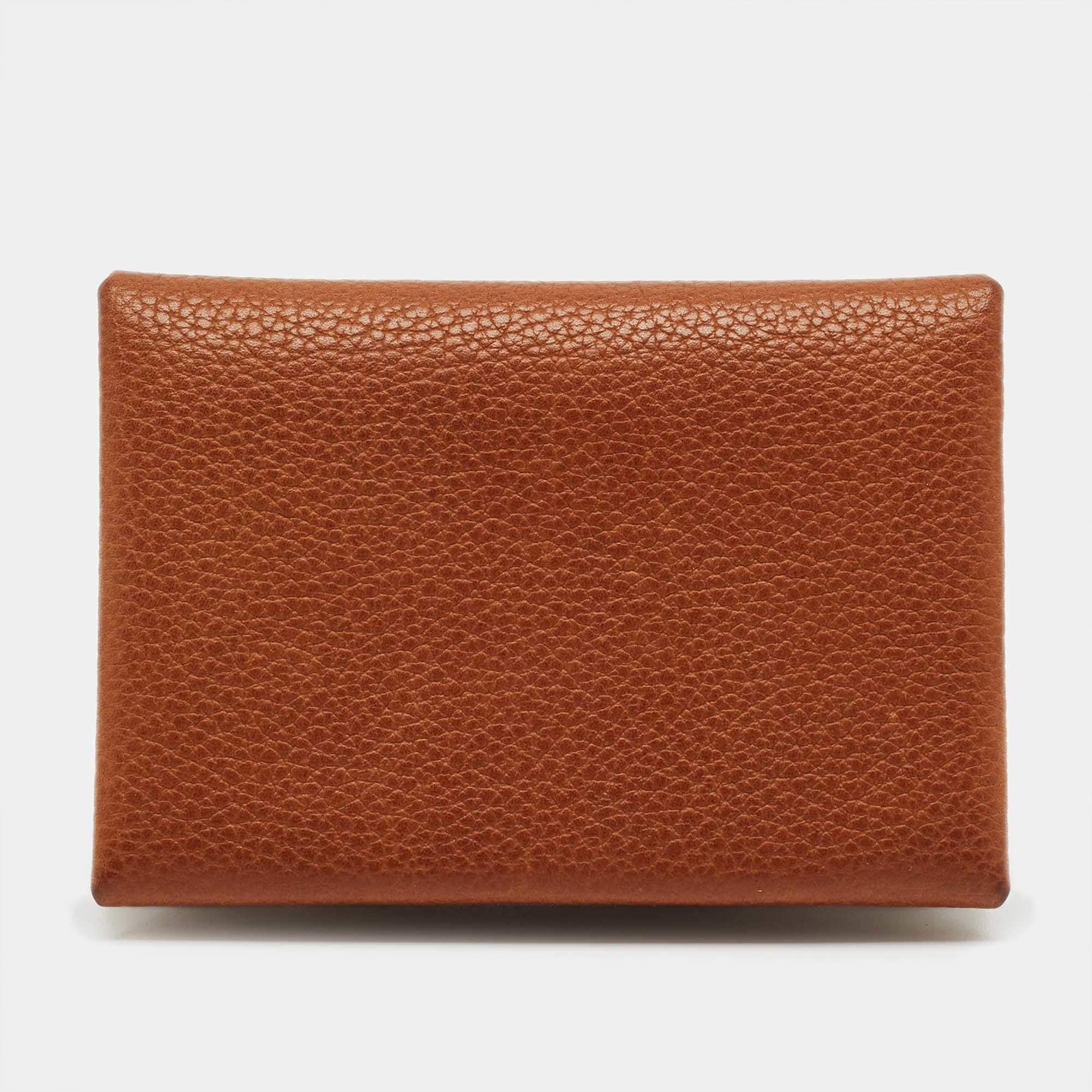 Pre Owned Hermès Fauve Barenia Faubourg Leather Calvi Duo Card Holder
