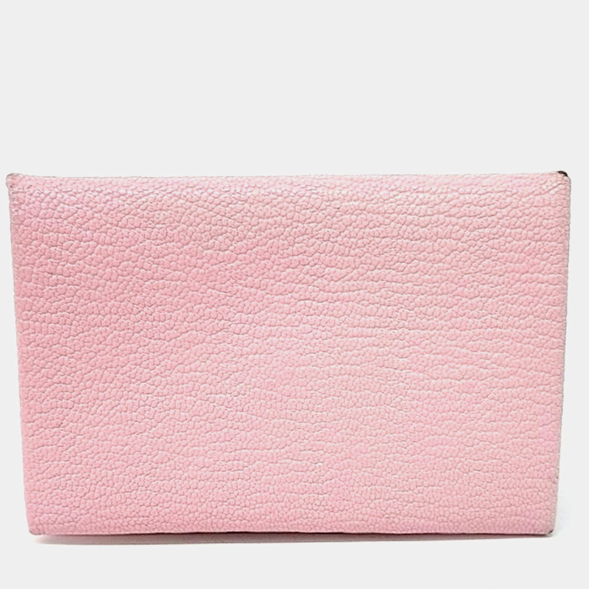 Pre Owned Hermes Pink Leather Calvi Card Wallet