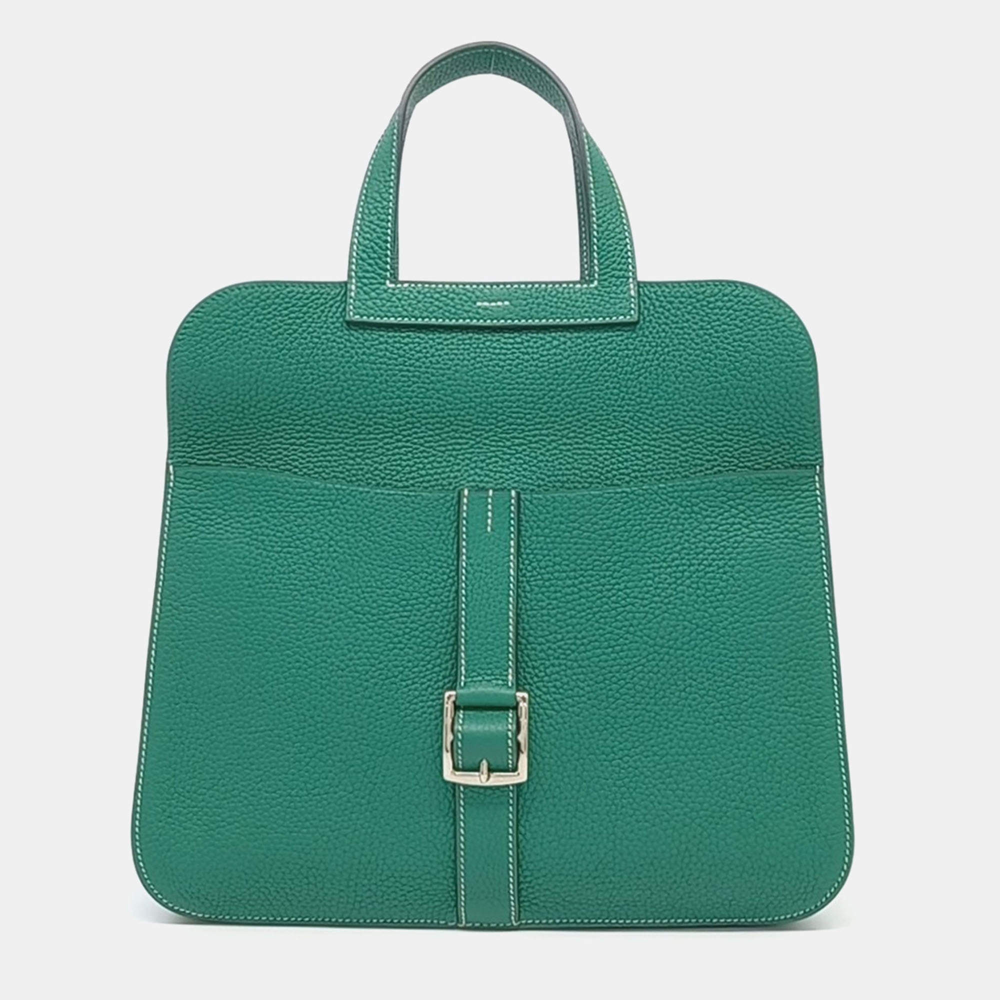 Pre Owned Hermes Green Leather Halzan Bag 31