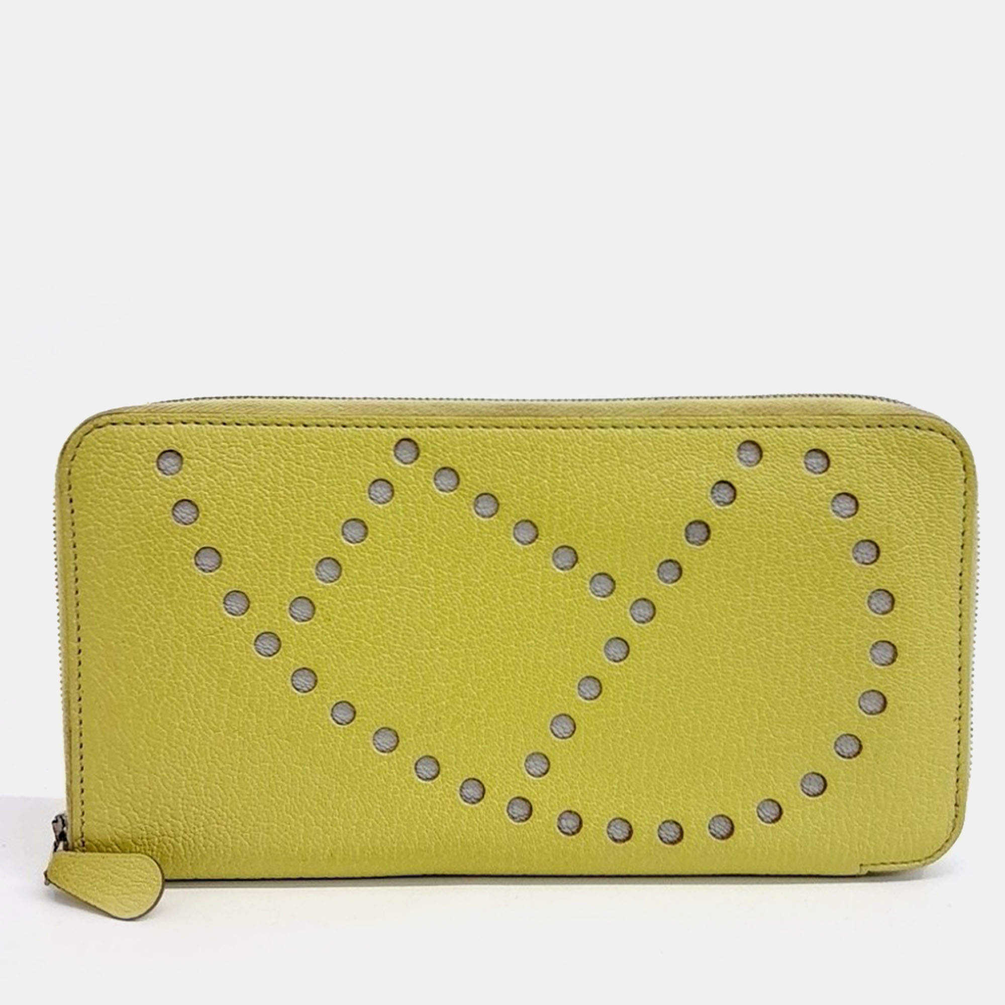 Pre Owned Hermes Yellow Leather long wallet
