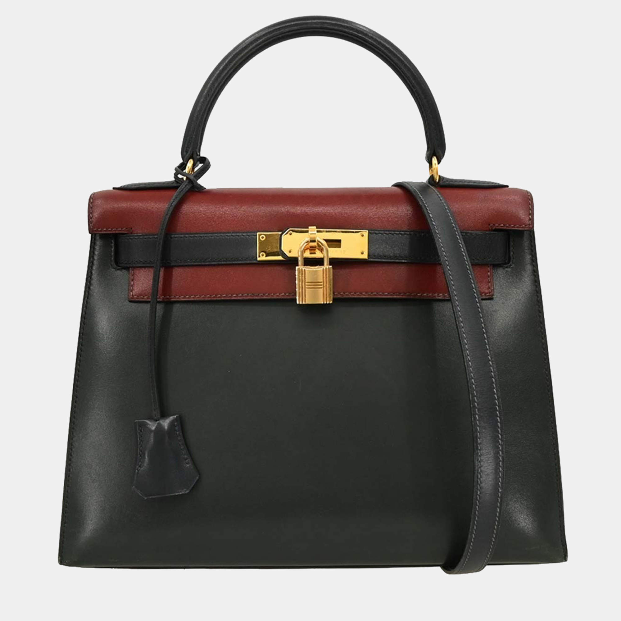 Pre Owned Hermes Black Rouge H Box Calf Kelly 28 Sellier 2way Handbag